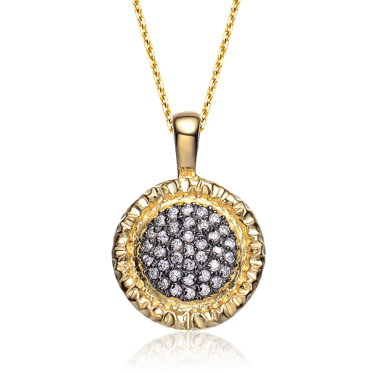 Cubic Zirconia (.925) Sterling Silver Gold And Black Round Drop Pendant