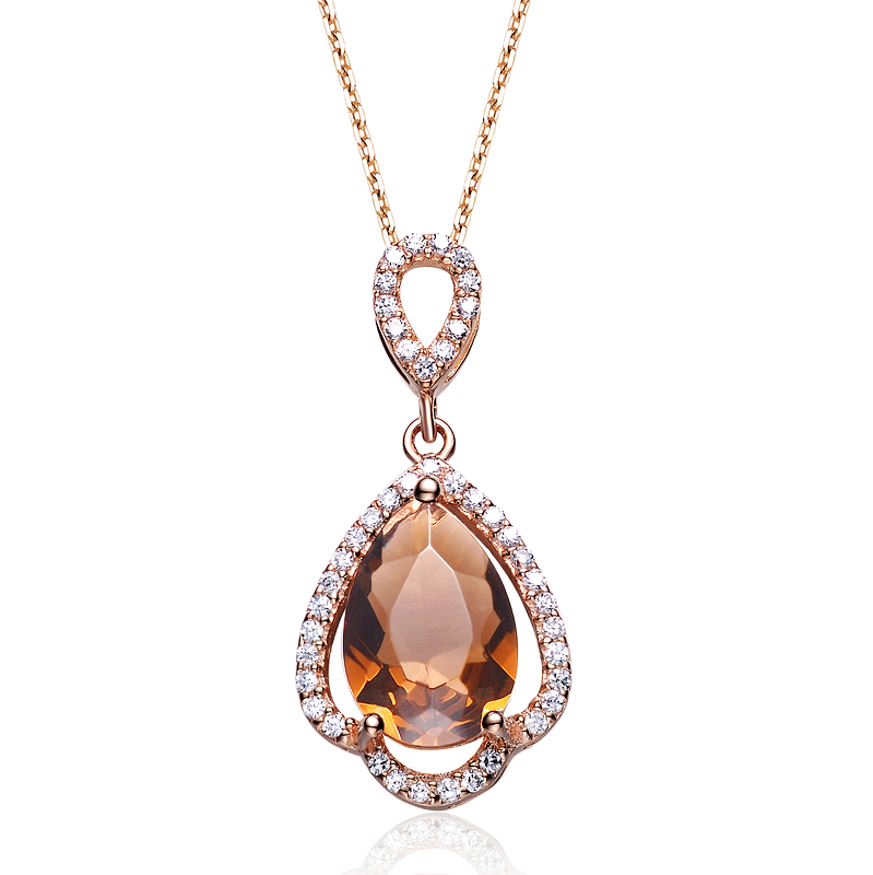 Cubic Zirconia (.925) Sterling Silver Rose Plated Smoky Topaz Drop Pendant