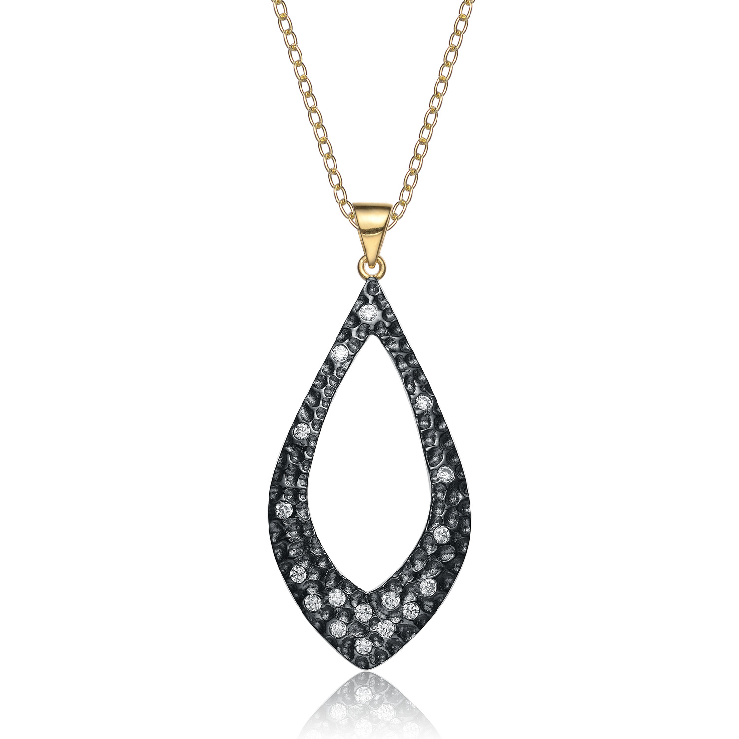 Cubic Zirconia (.925) Sterling Silver Black And Gold Tear Drop Pendant