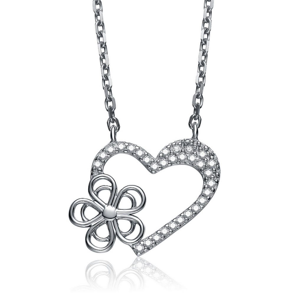Cubic Zirconia (.925) Sterling Silver Heart Shape Micro Pave Pendant