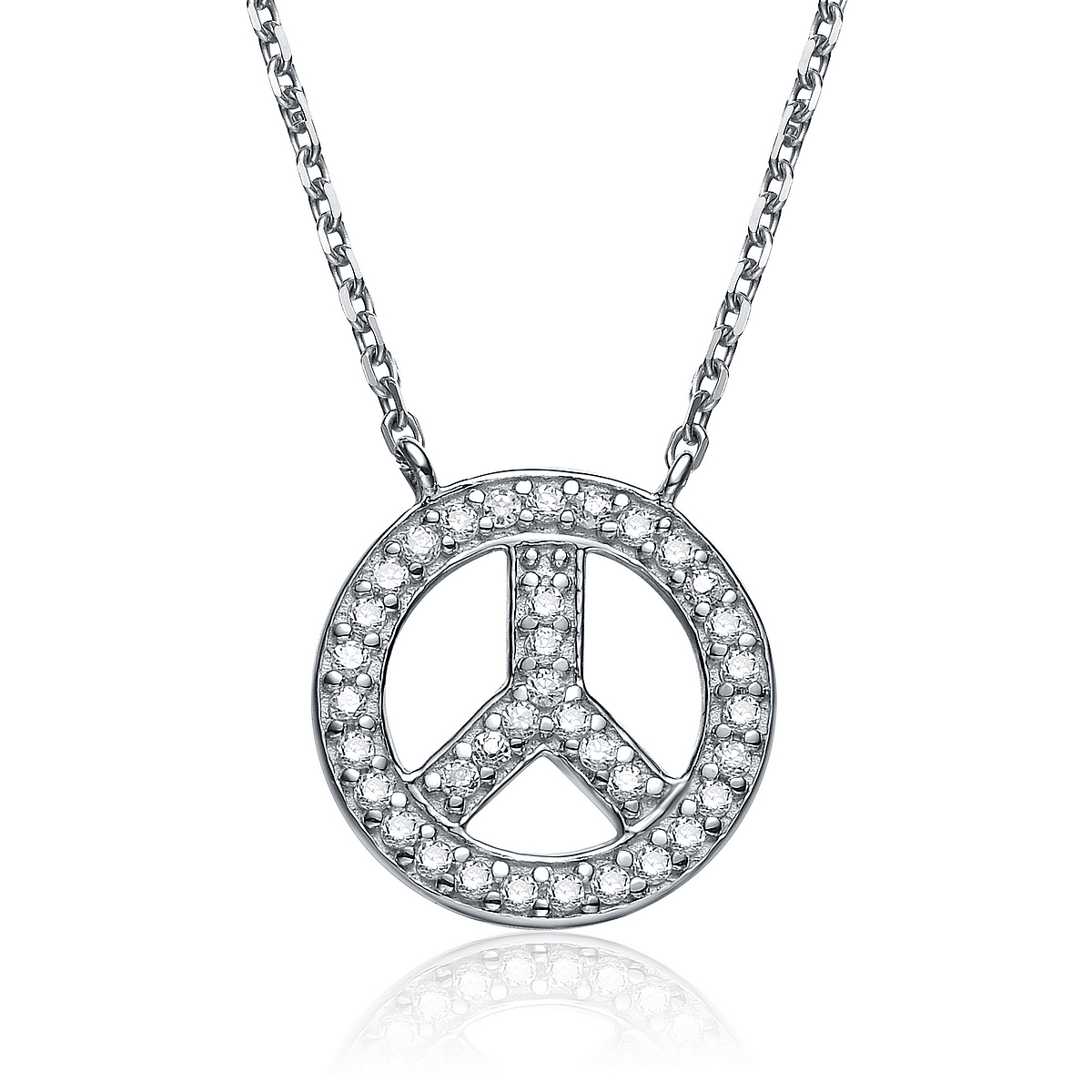 Cubic Zirconia (.925) Sterling Silver Peace Symbol Micro Pave Pendant