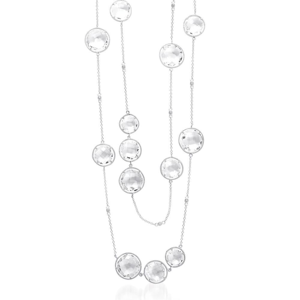 Sterling Silver Rhodium Plated Clear Quartz Necklace