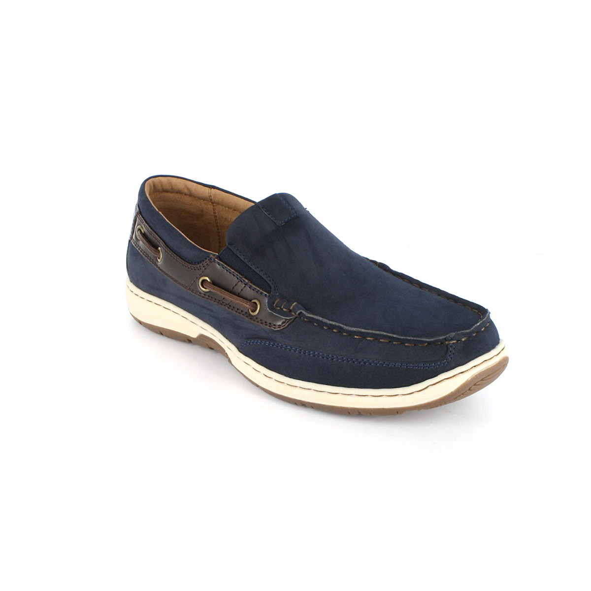 Nunn Bush Men's Outboard Navy/Brown SlipOn Boat Shoe Wide Width