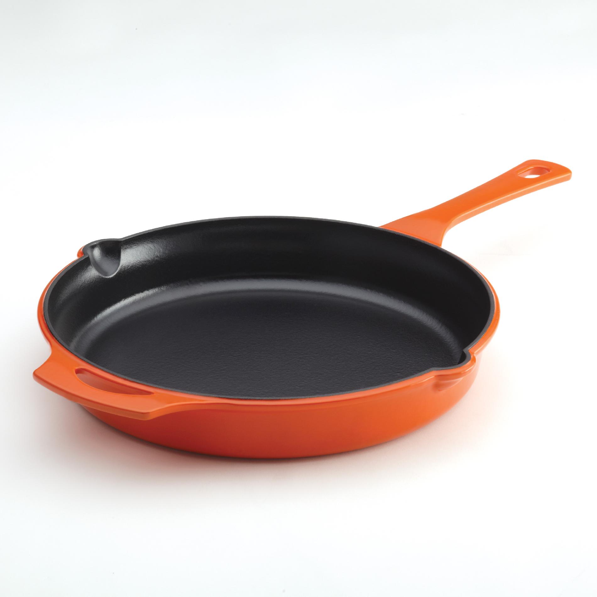 Rachael Ray 12-Inch cast Iron Open Skillet with Helper Handle, Orange 12 in.