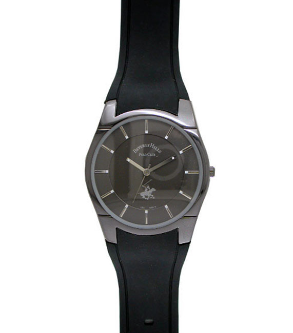 Beverly Hills Polo Club Men's Round Gunmetal Case and Dial Watch, and Black Rubber Strap at mygofer.com