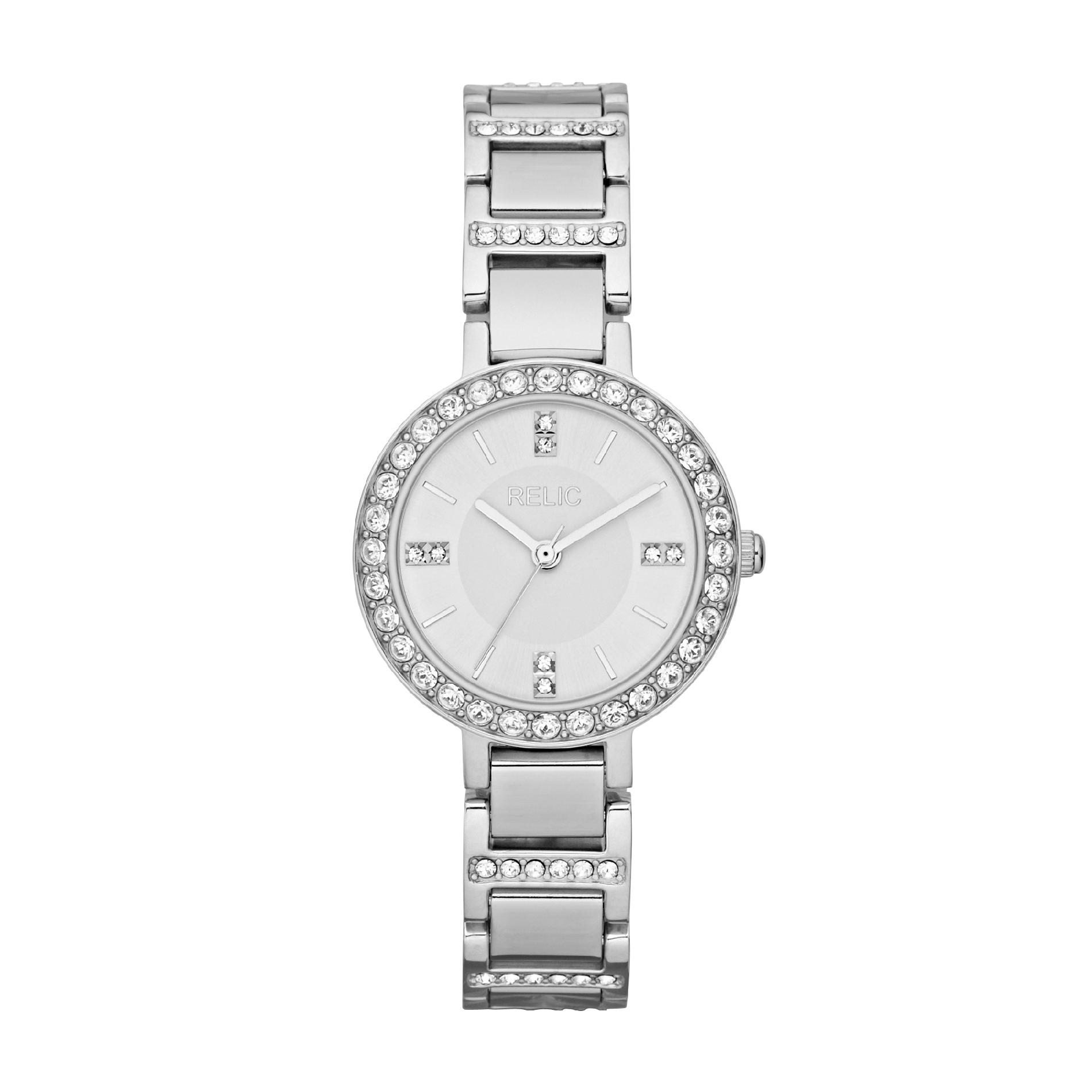 UPC 723765250076 product image for Relic Ladies' Silver Tone Bracelet Watch with Round Dial, Crystal Accents and St | upcitemdb.com