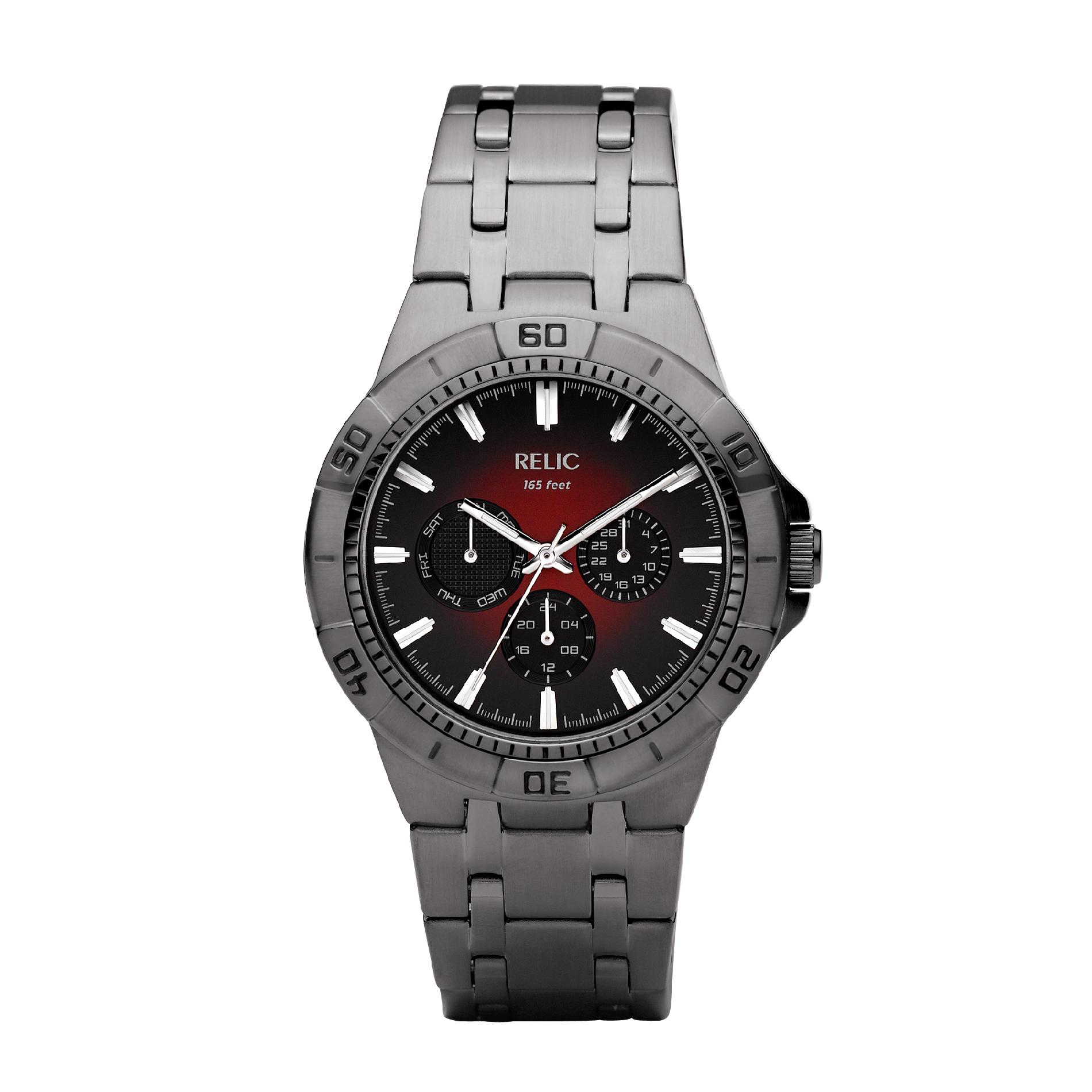 UPC 723765028439 product image for Relic Men's Chronograph Gunmetal Bracelet Watch with Black and Red Multi Dial -  | upcitemdb.com