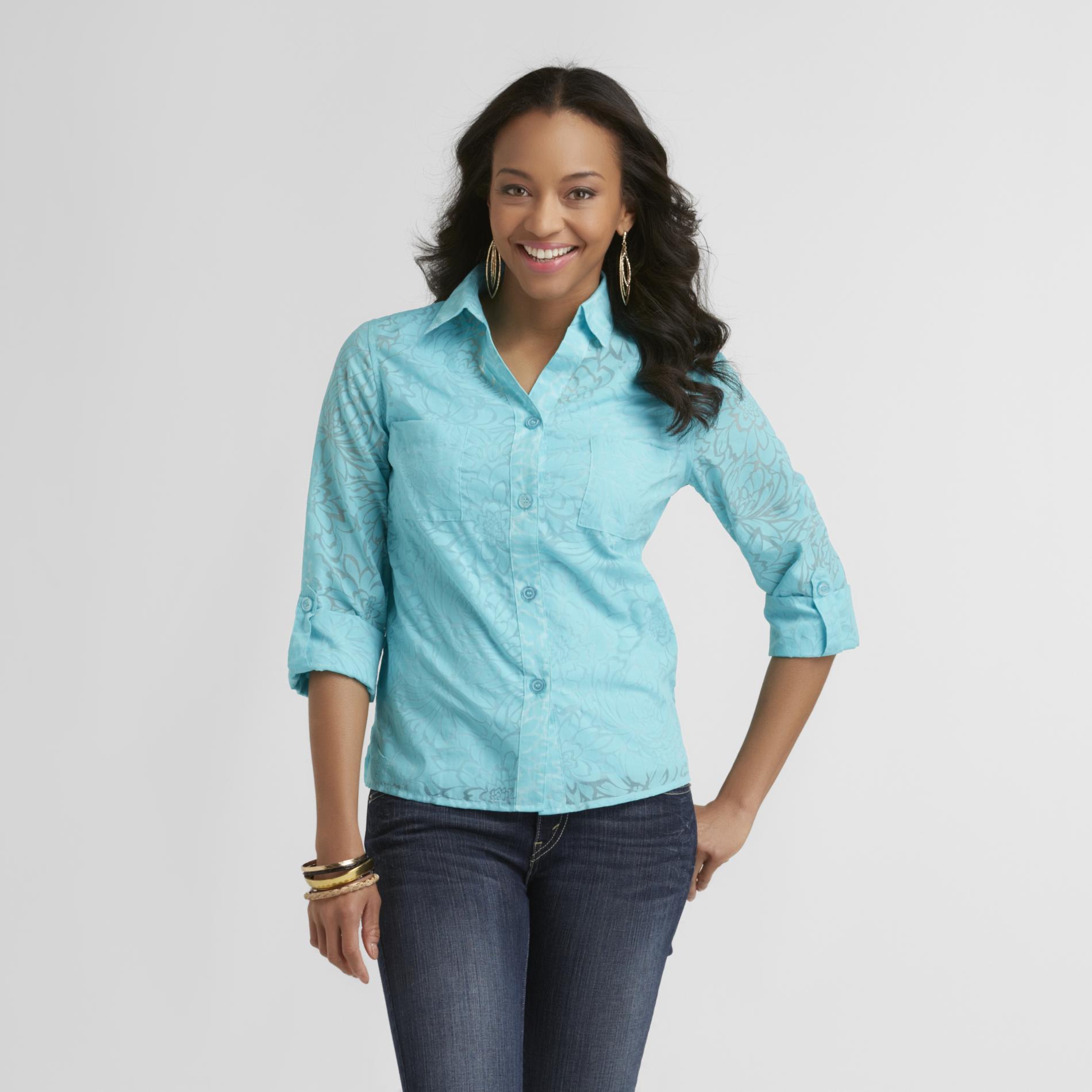 Petite's Shirt & Tank Top - Floral Burnout