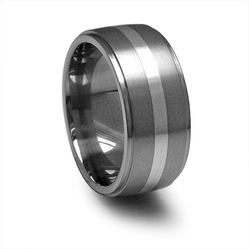 Sti by Spectore 10mm Gray Titanium Band with Sterling Silver Inlay Center and Ridged Edge at Sears.com