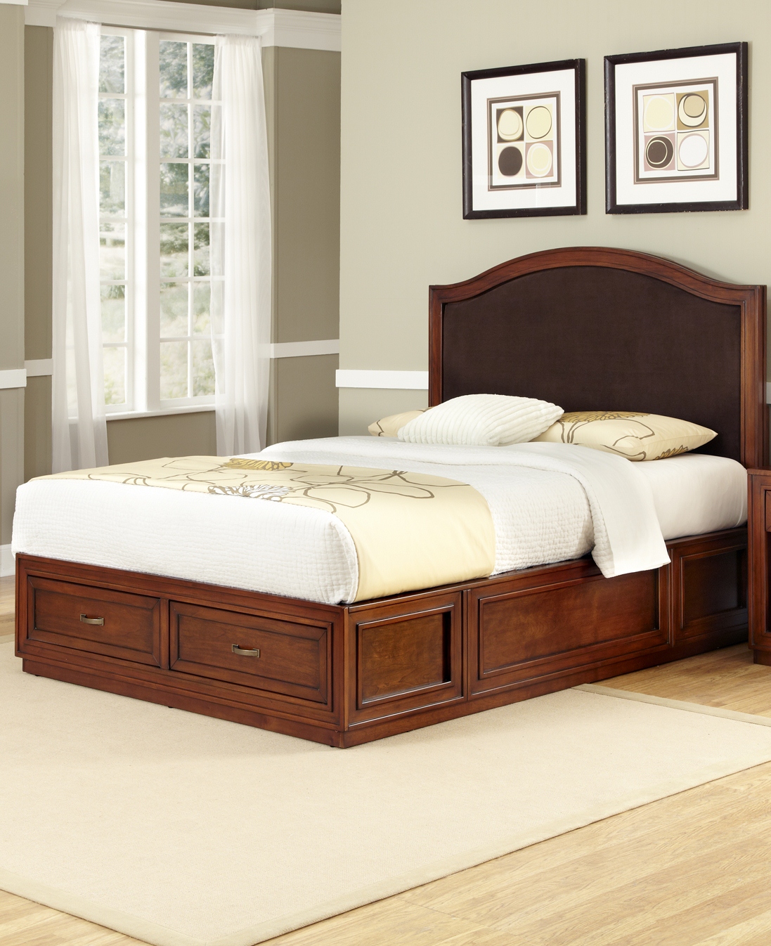 Home Styles Furniture Duet Platform King Bed Camelback Brown Microfiber Inset