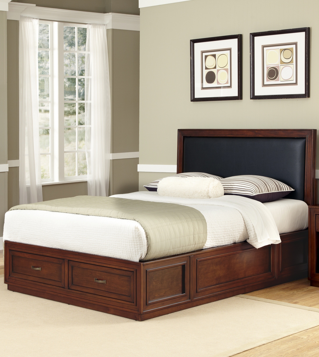 Home Styles Furniture Duet Platform King Panel Bed Black Leather Inset
