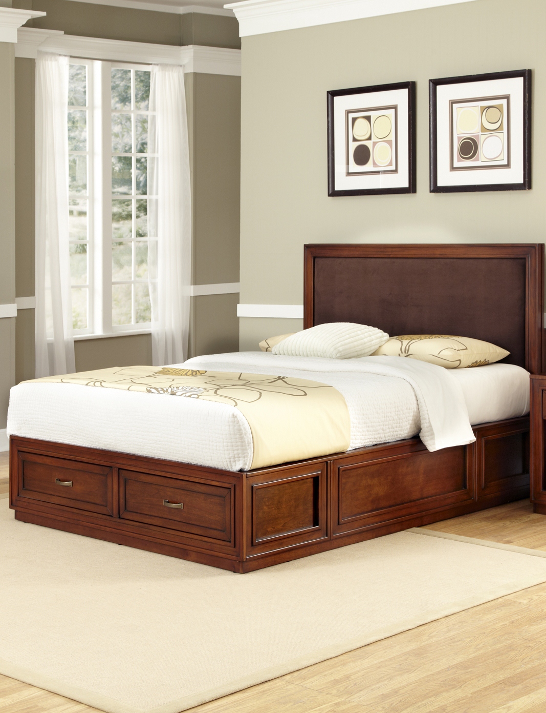 Home Styles Furniture Duet Platform King Panel Bed Brown Microfiber Inset
