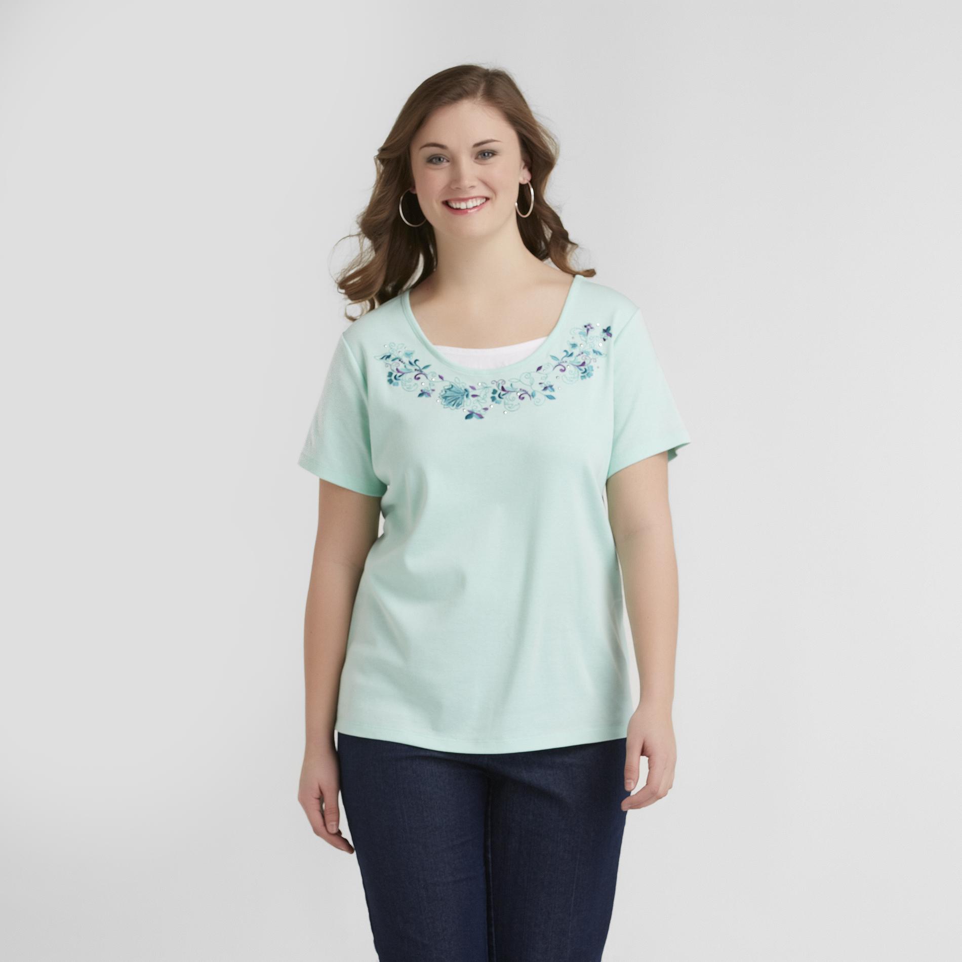 Basic Editions Women's Plus Layered Top - Floral at mygofer.com