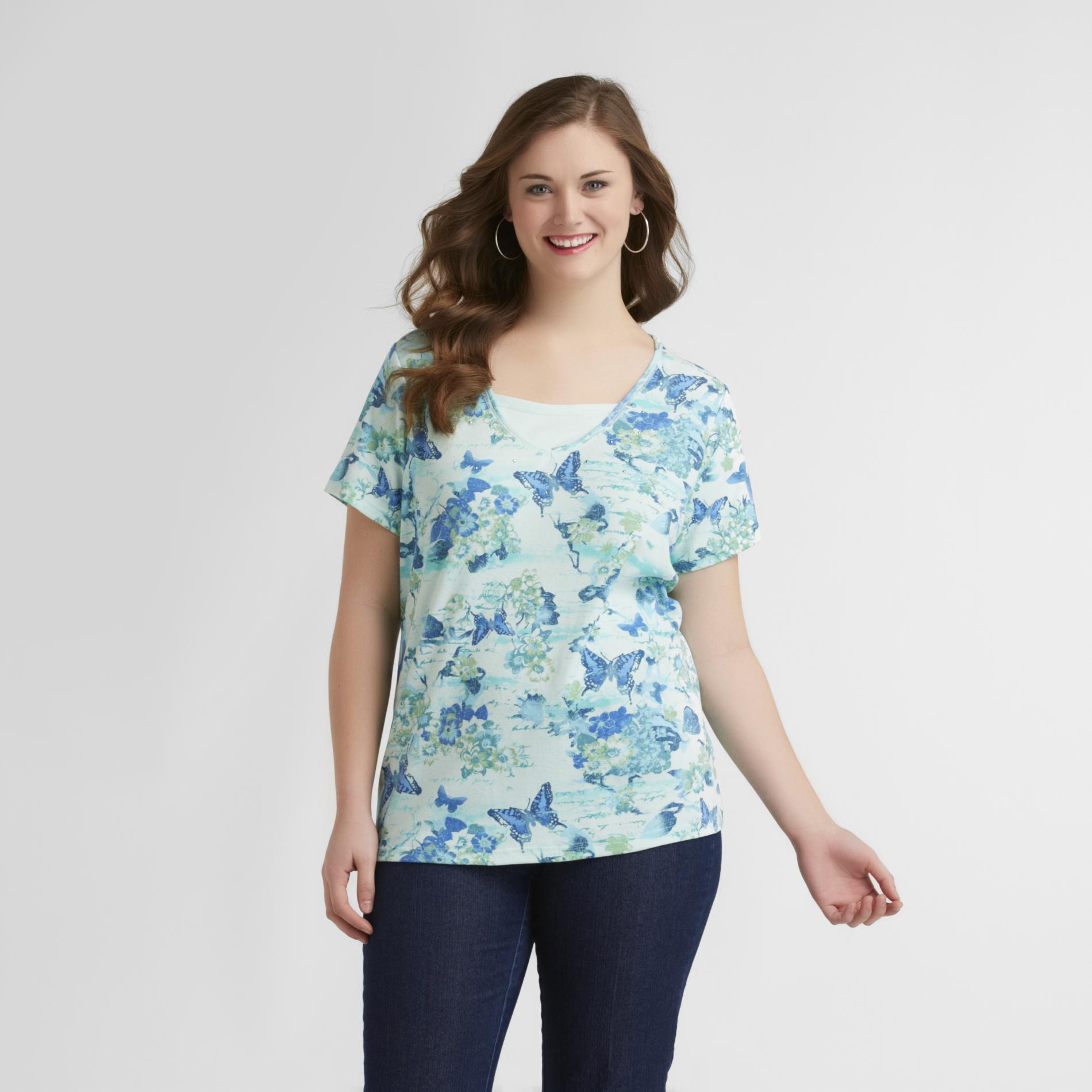 Basic Editions Women's Plus Layered Top - Floral at Kmart.com