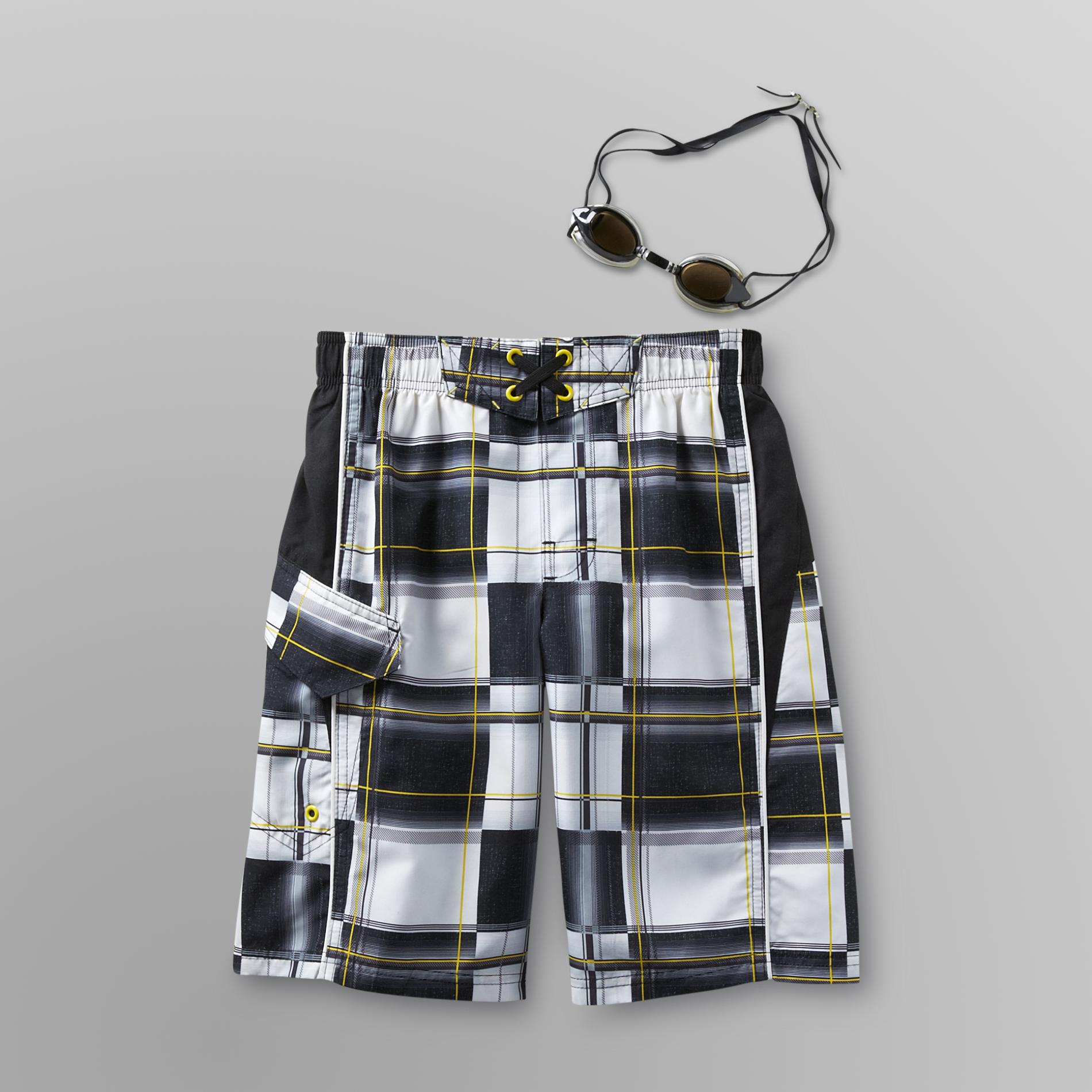 Joe Boxer Boy's Swim Trunks & Goggles - Plaid at Kmart.com