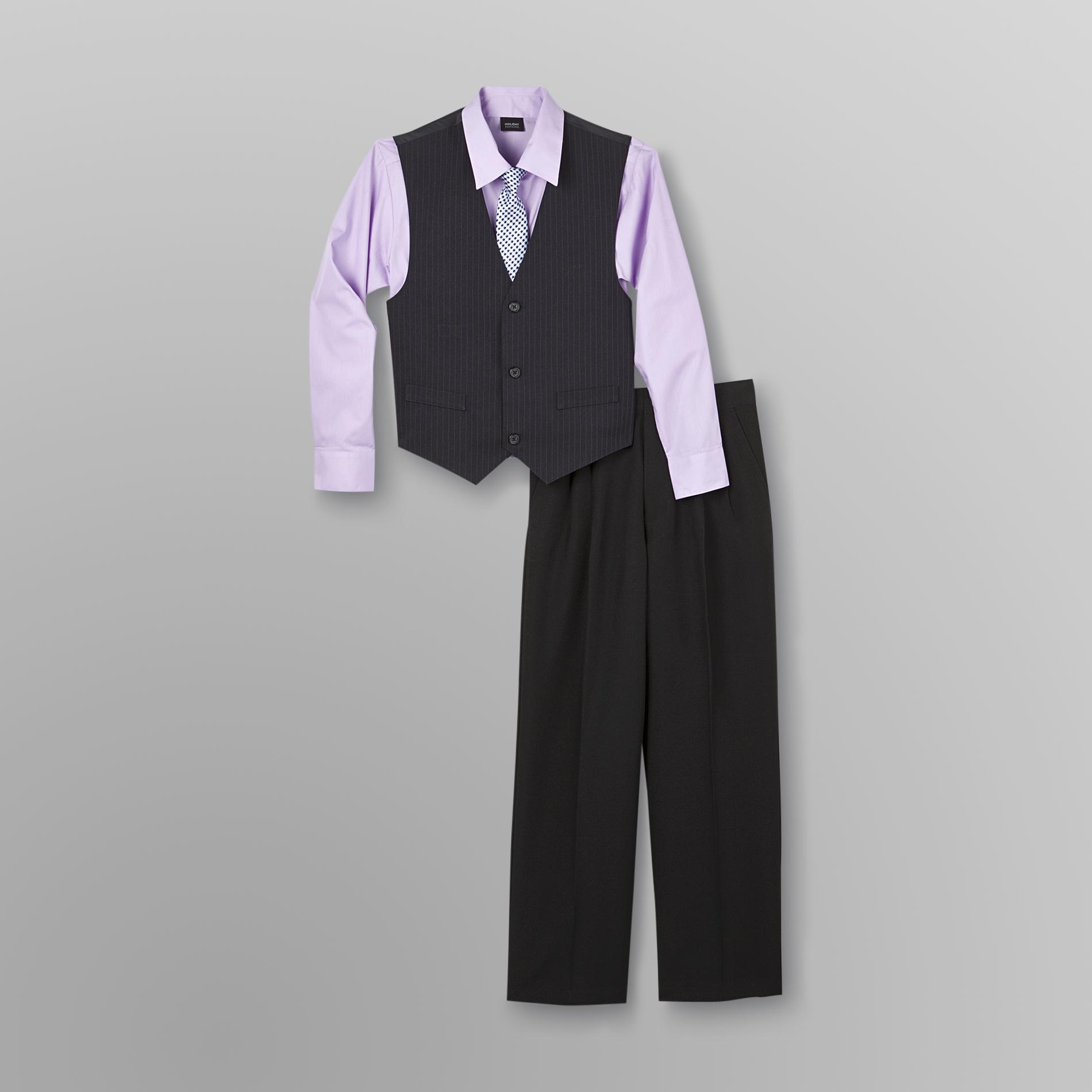 Holiday Editions Boy's Pinstripe Vest Set - 4 Piece