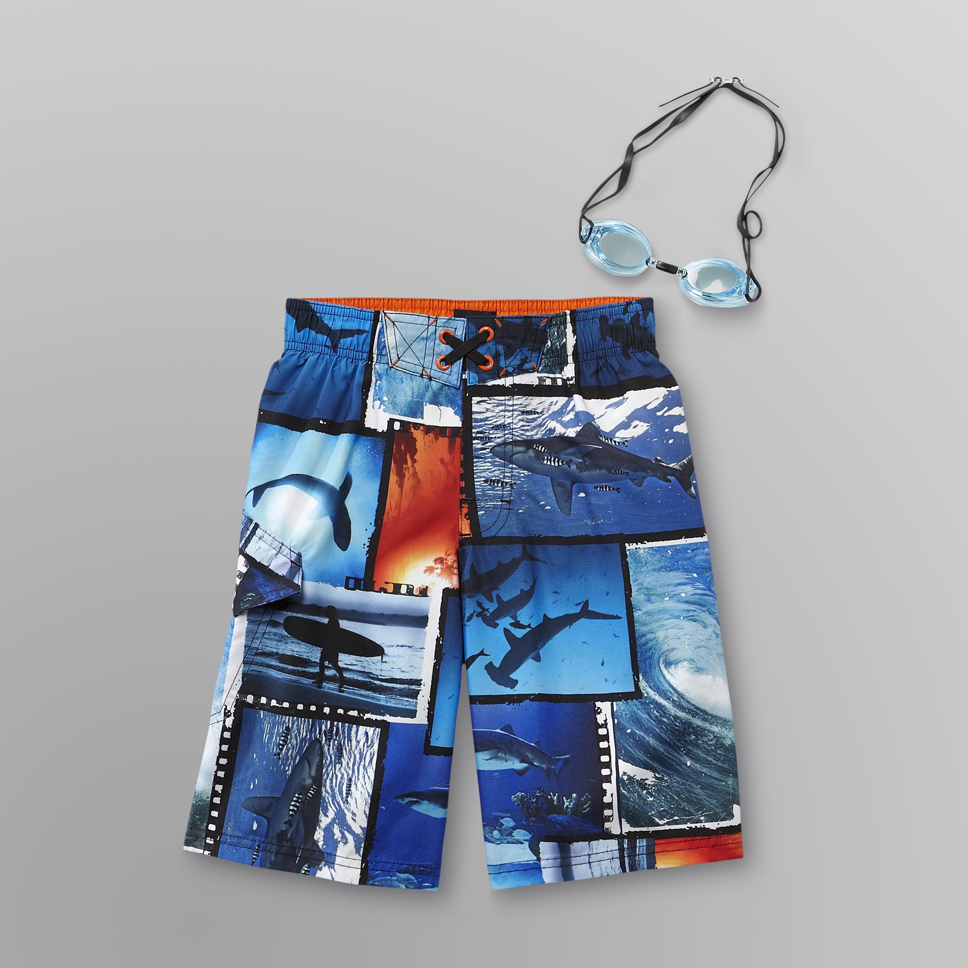 Joe Boxer Boy's Board Shorts & Goggles - Sharks at Kmart.com