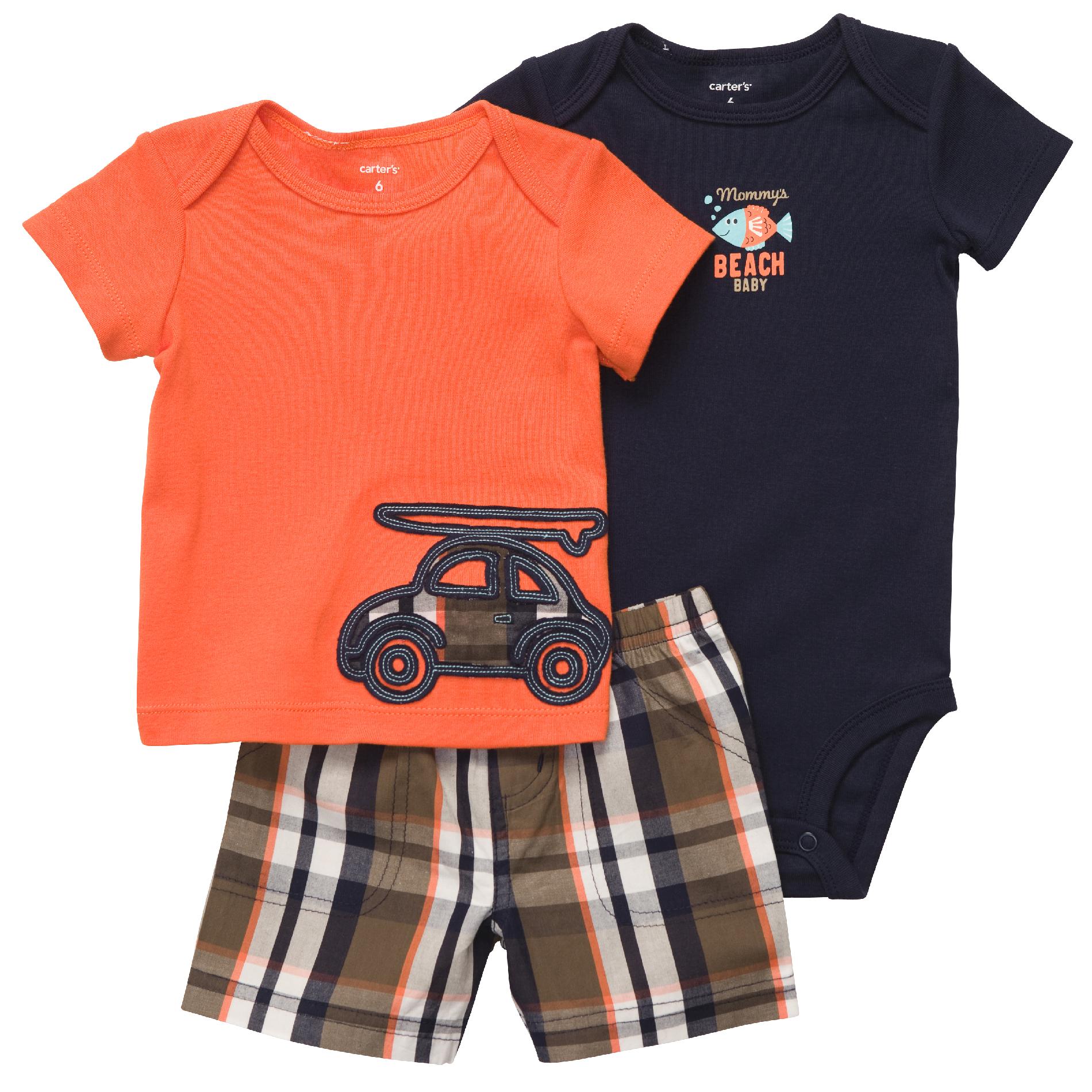 Carter's Infant Boy's 3 Pc 'Beach Baby' Polo Bodysuit & Shorts Set at Sears.com