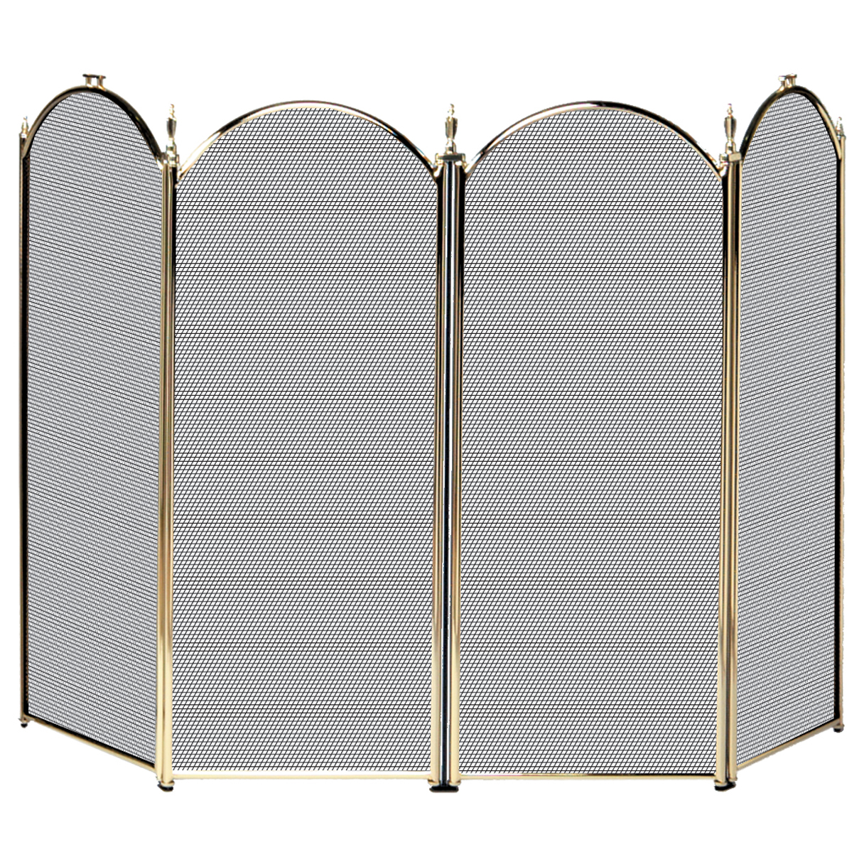 4 Fold Polished Brass Screen With Decorative Filigree Appliances