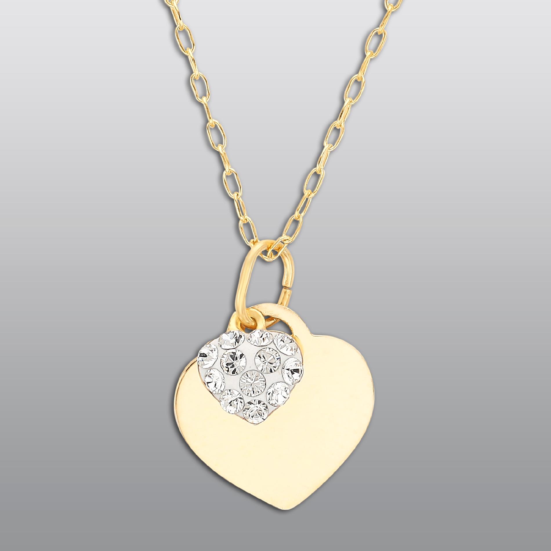 Gold Over Sterling Silver Flat Heart With Clear Crystal Heart Pendant at Kmart.com