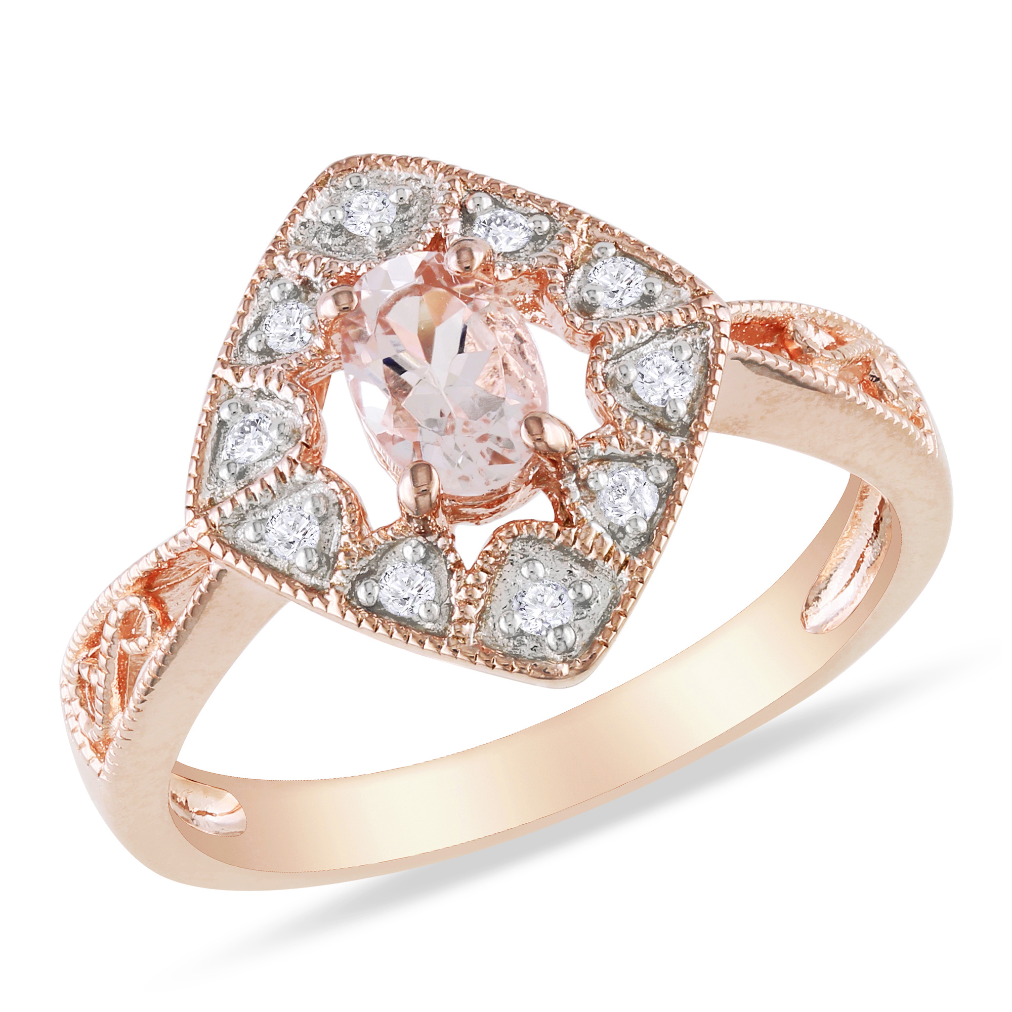 1/10 Carat T.W. Diamond and 1/2 Carat T.G.W. Morganite Fashion Ring Pink Sterling Silver GH I2;I3