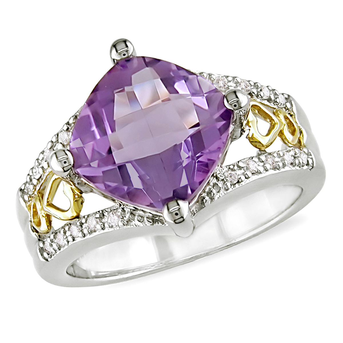 Amour 10KY and Sterling Silver 1/10 Carat TDW and 2-3/4 Carat T.G.W. 9mm Cushion Checkerboard Amethyst Ring I3 at Sears.com