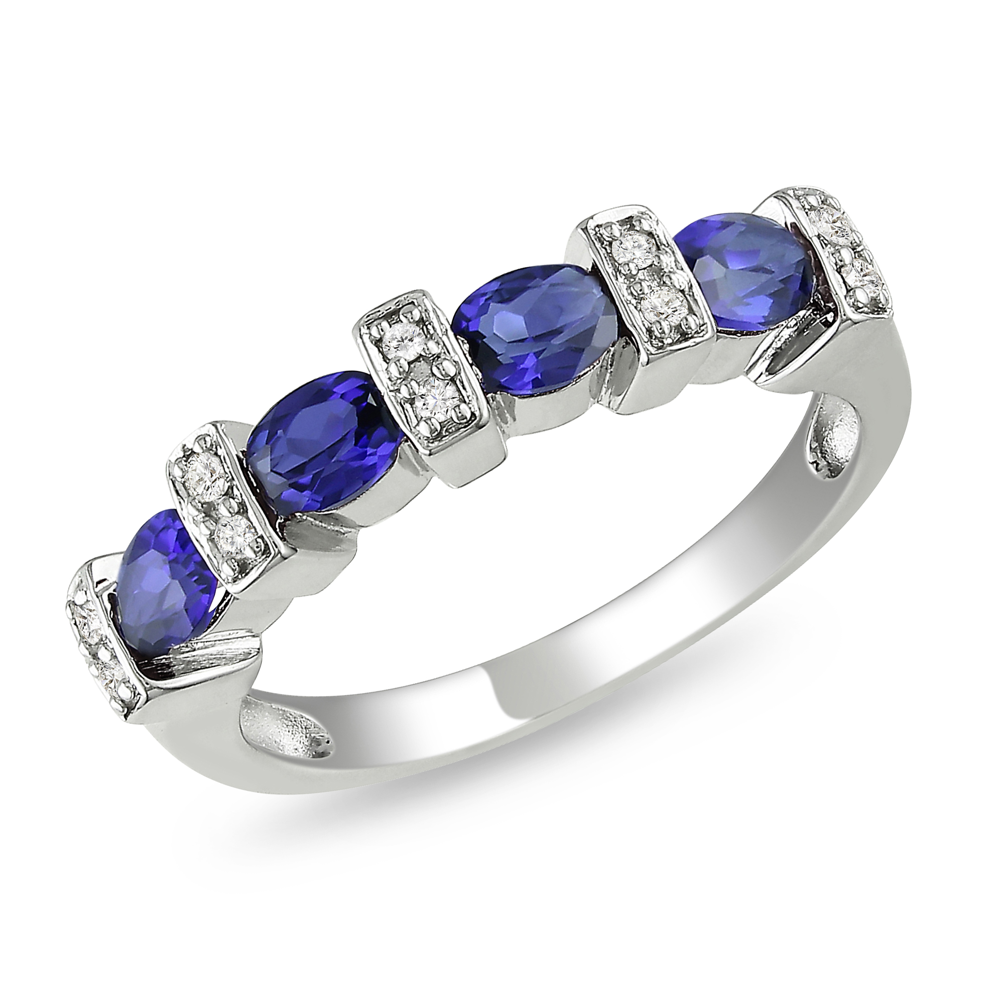 0.05 Carat T.W. Diamond and 1 Carat T.G.W. Created Blue Sapphire Fashion Ring in Sterling Silver GH I3