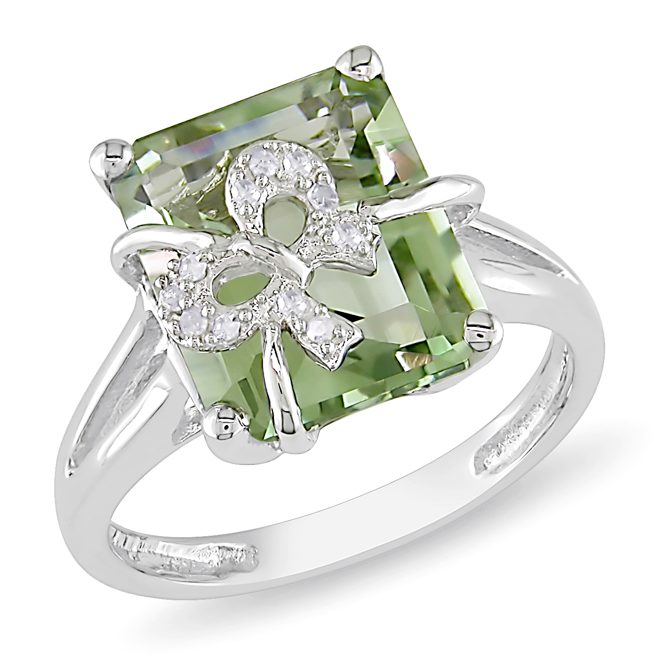 0.04 Carat T.W. Diamond and 5 1/3 Carat T.G.W. Green Amethyst Fashion Ring in Sterling Silver I3