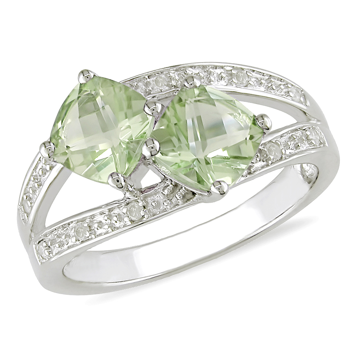 0.05 Carat T.W. Diamond and 1 4/5 Carat T.G.W. Green Amethyst Fashion Ring in Sterling Silver GH I3