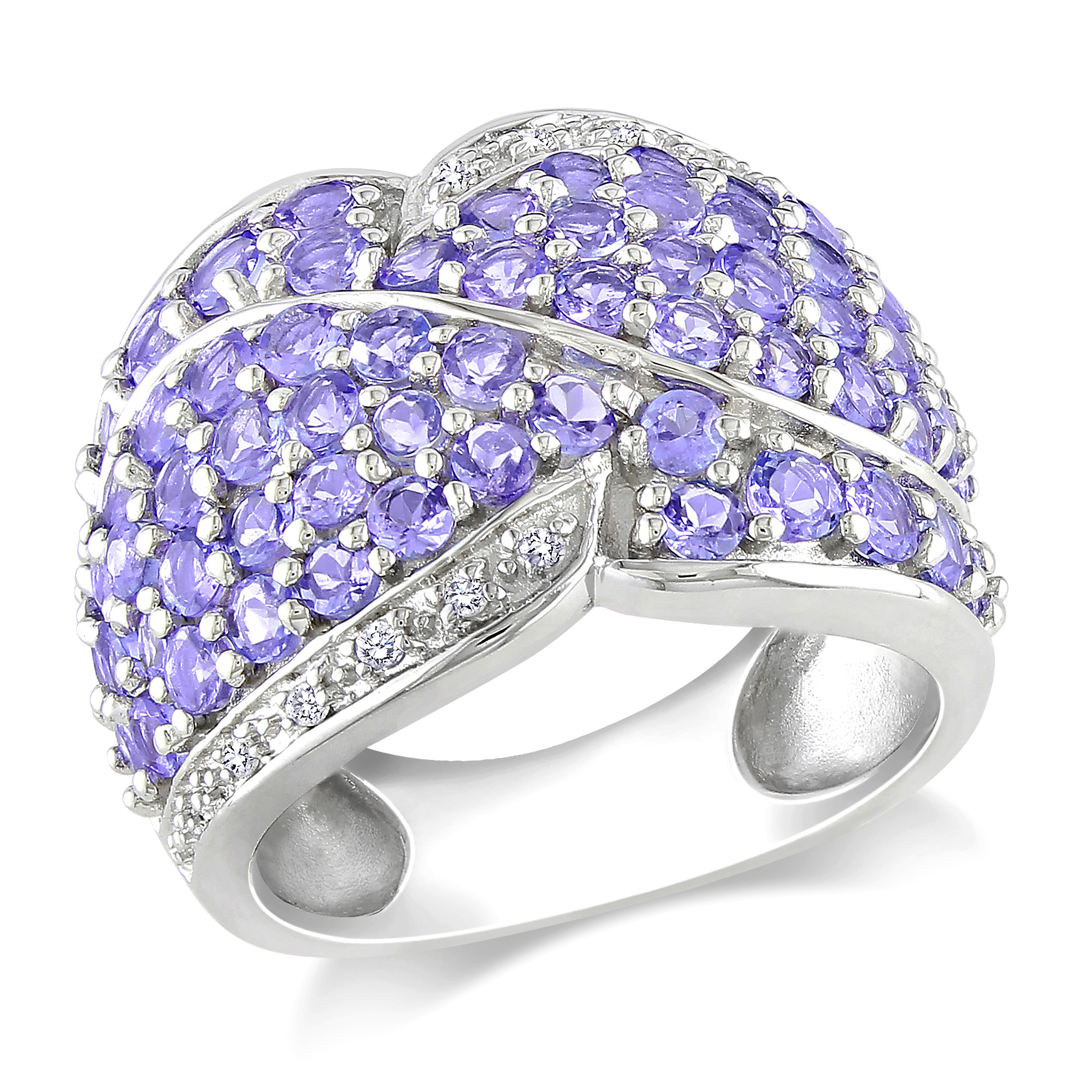 0.06 Carat T.W. Diamond and 2 2/5 Carat T.G.W. Tanzanite Fashion Ring in Sterling Silver GH I3