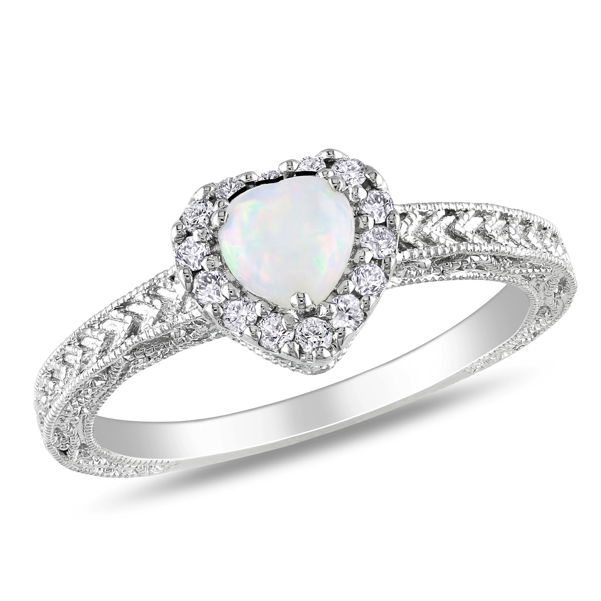 1/7 Carat T.W. Diamond and 1/3 Carat T.G.W. Opal Fashion Ring in Sterling Silver GH I3