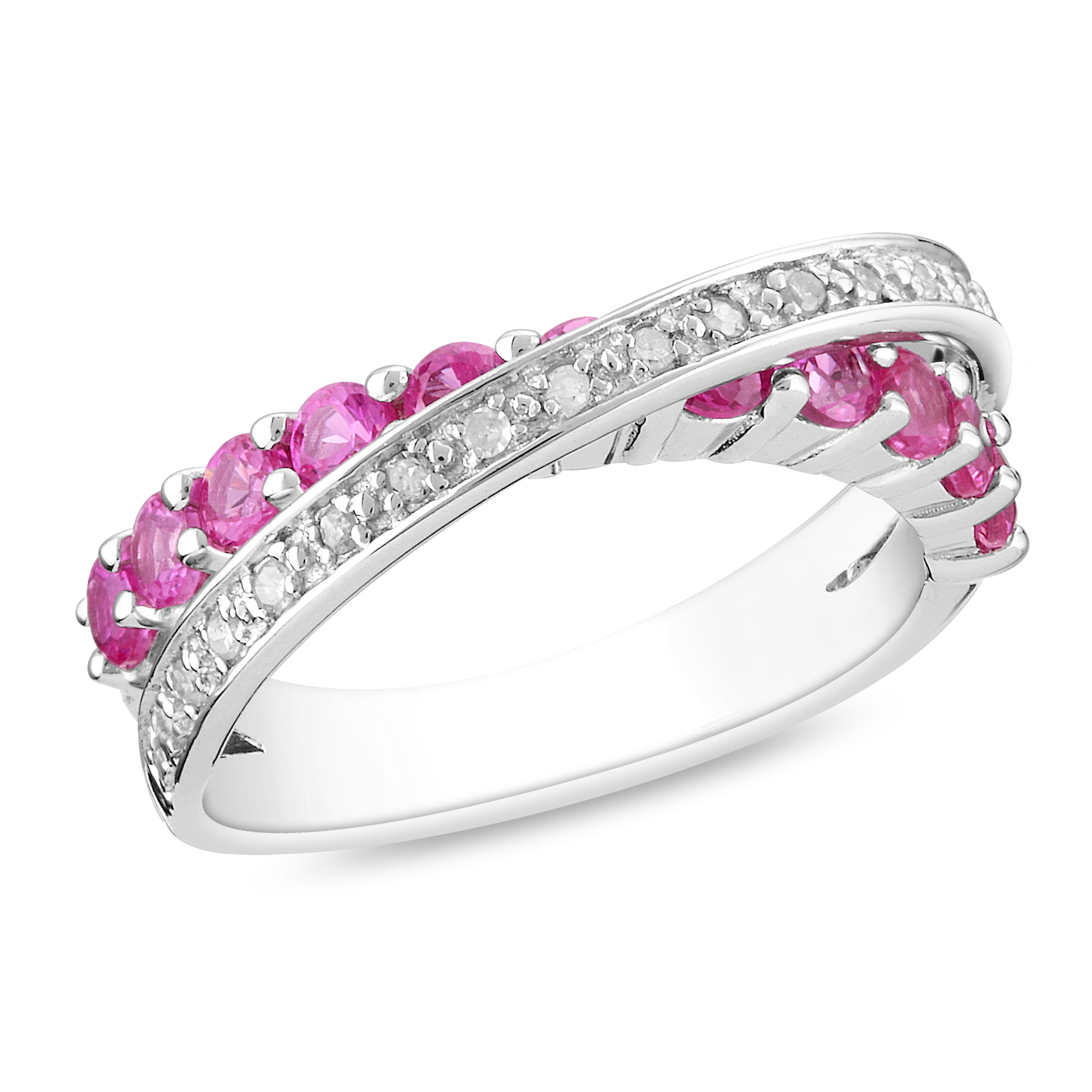 1/10 Carat T.W. Diamond and 1 Carat T.G.W. Created Pink Sapphire Fashion Ring in Sterling Silver GH I3