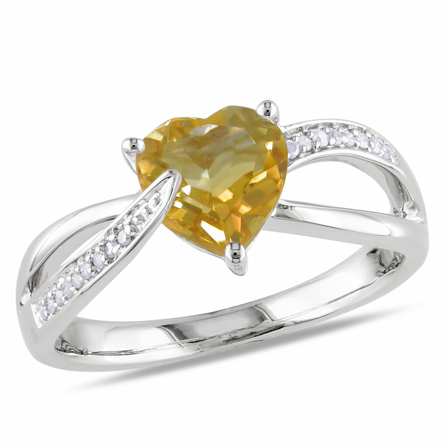 0.05 Carat T.W. Diamond and 1 1/7 Carat T.G.W. Citrine Fashion Ring in Sterling Silver GH I3