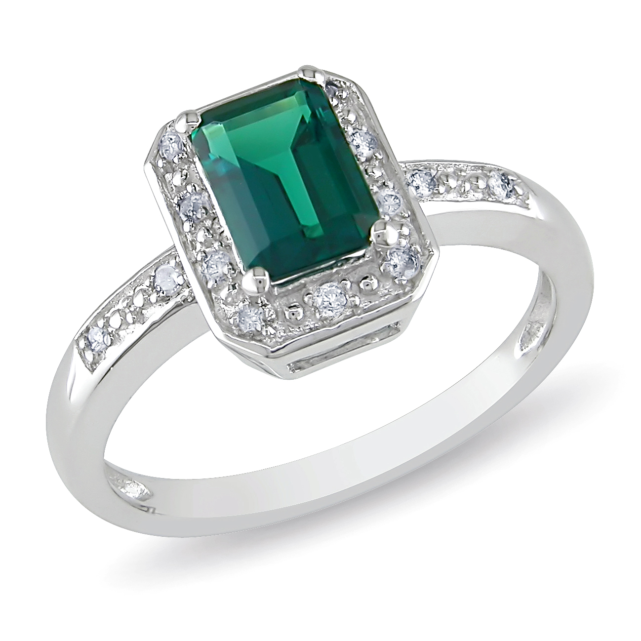 Amour 0.06 Carat T.W. Diamond and 7/8 Carat T.G.W. Created Emerald Fashion Ring in Sterling Silver I3 at Sears.com