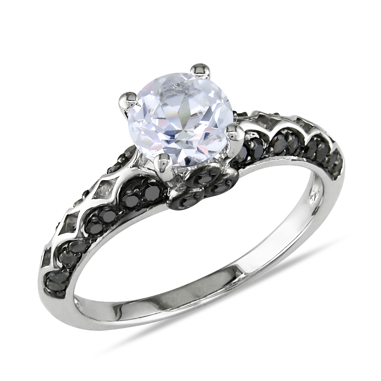 2/5 Carat Black T.W. Diamond and 1 3/8 Carat T.G.W. Created White Sapphire Fashion Ring in Sterling Silver Black Plated