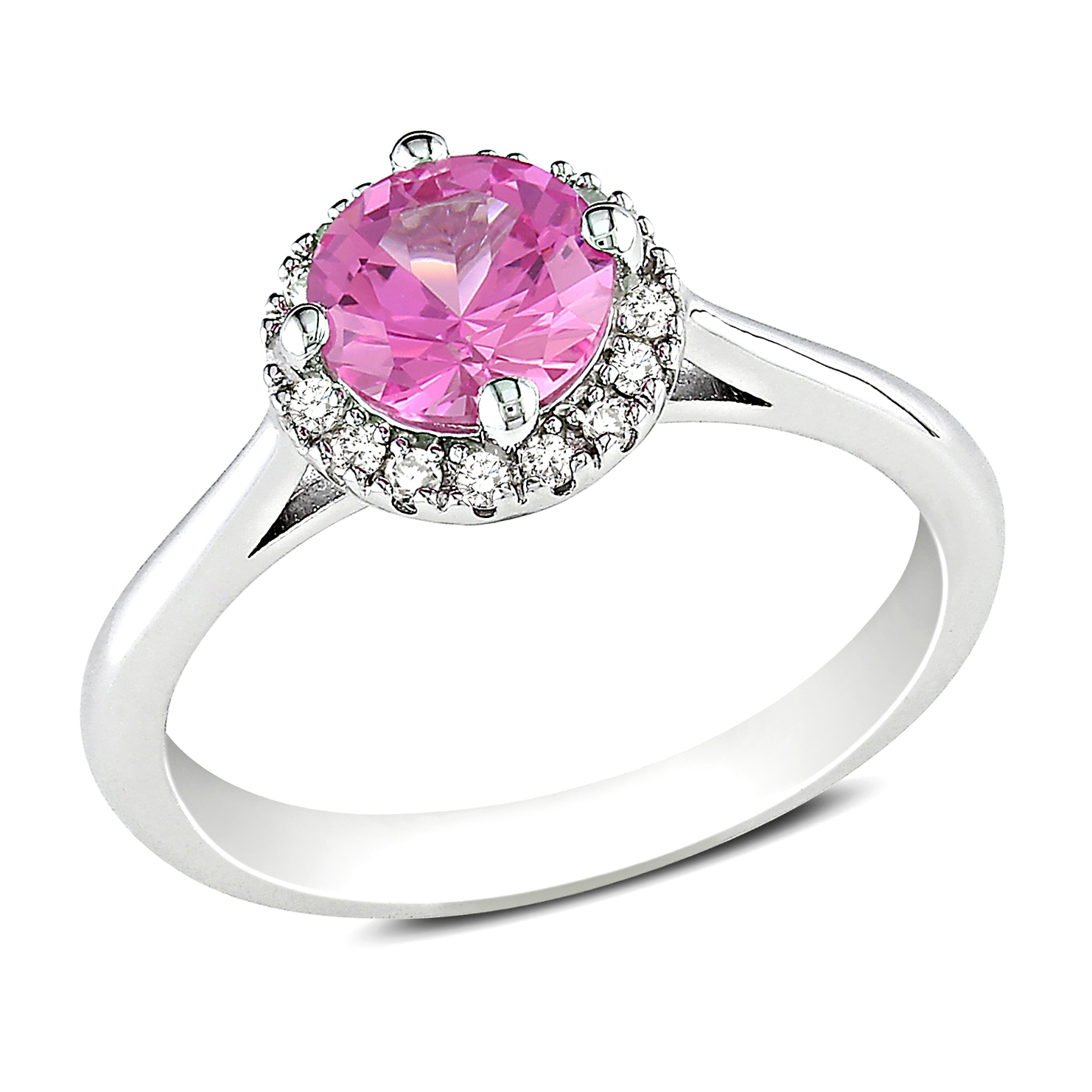 1/10 Carat T.W. Diamond and 1.07 Carat T.G.W. Created Pink Sapphire Fashion Ring in Sterling Silver GH I3