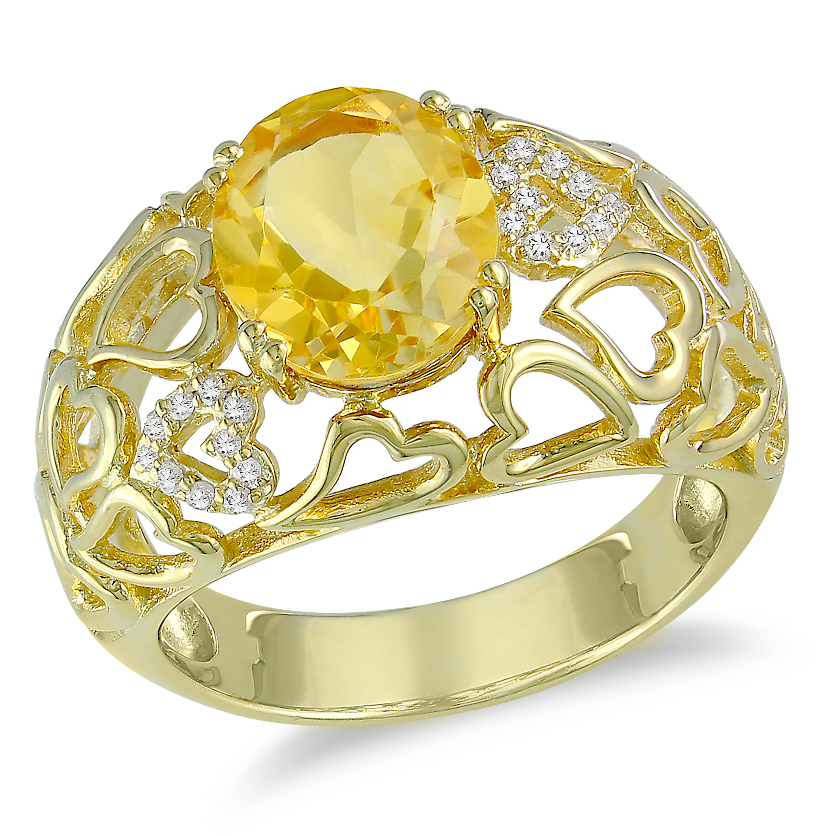 0.06 Carat T.W. Diamond and 3 3/8 Carat T.G.W. Citrine Fashion Ring in Gold Plated Sterling Silver GH I3