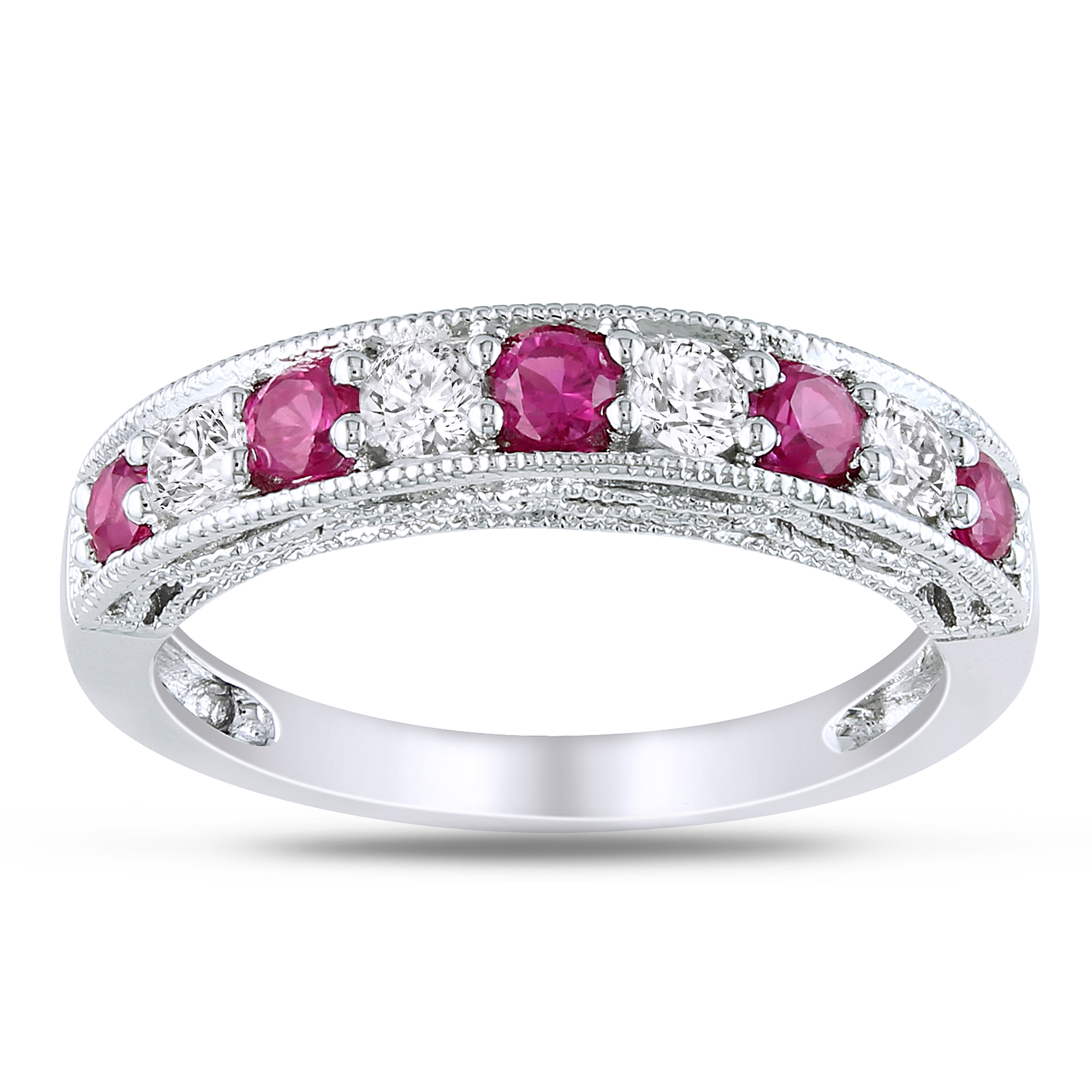 4/5 Carat T.G.W. Created Ruby Created White Sapphire Fashion Ring in Sterling Silver