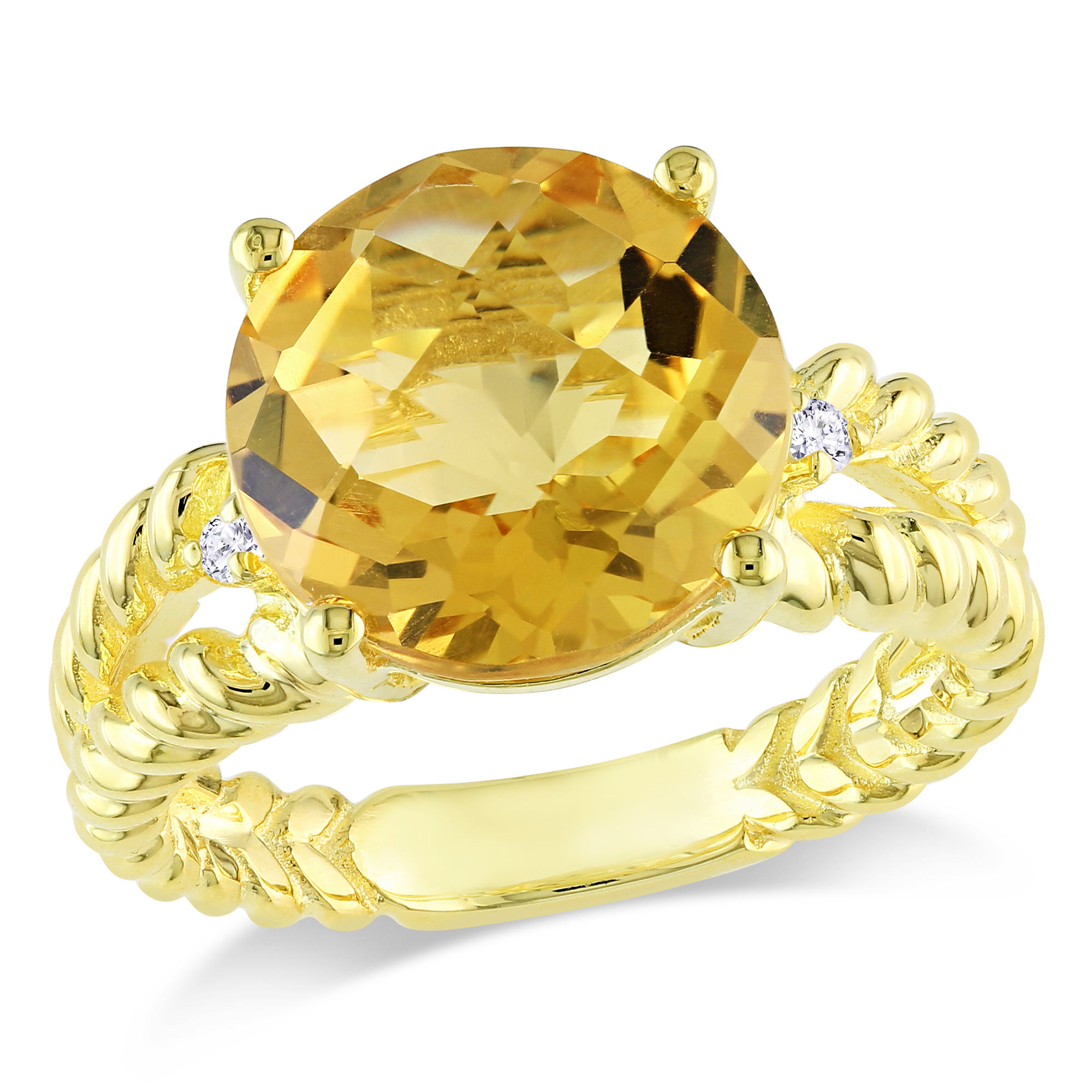 0.04 Carat T.W. Diamond and 5 3/4 Carat T.G.W. Citrine Fashion Ring in Gold Plated Sterling Silver GH I3