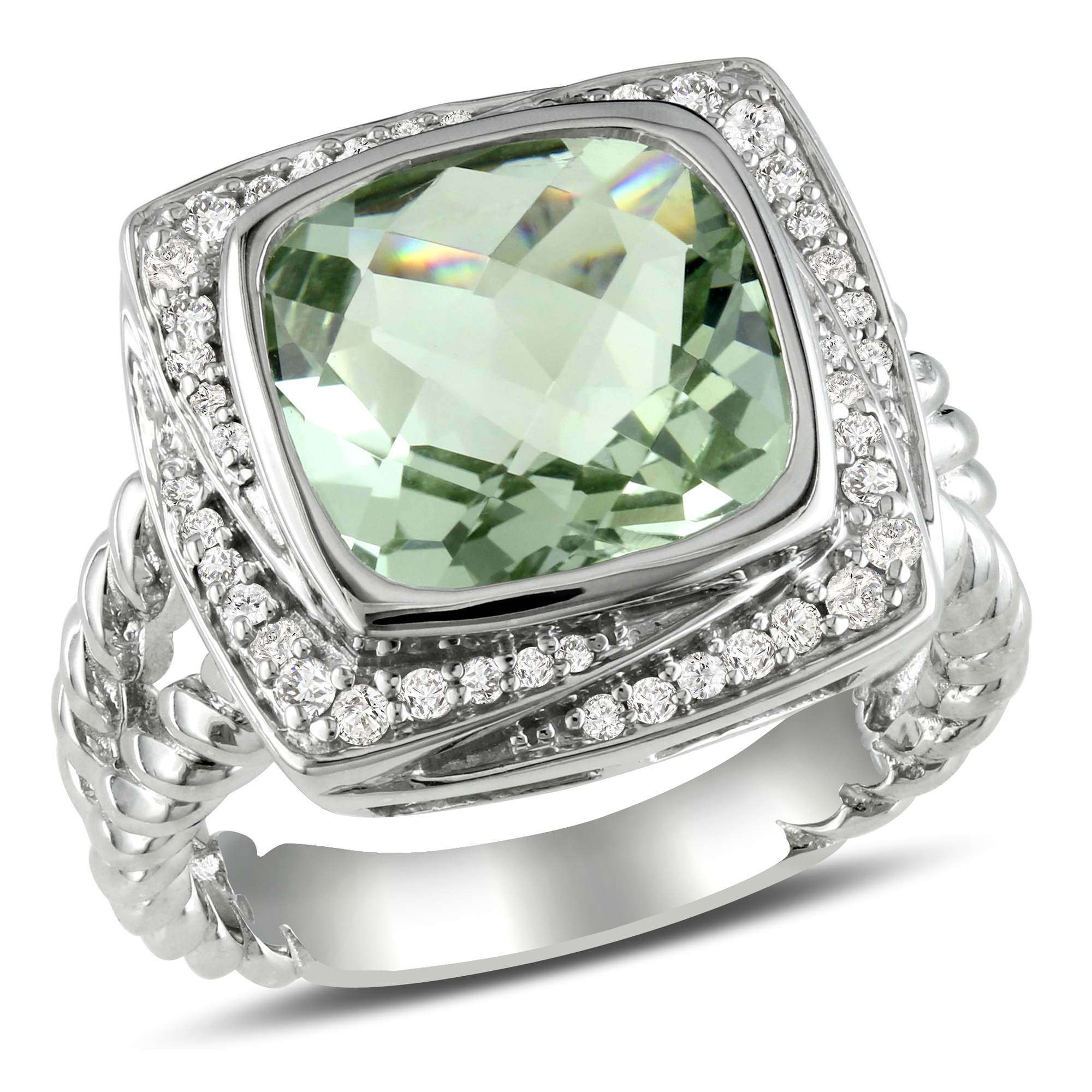 1/4 Carat T.W. Diamond and 4 Carat T.G.W. Green Amethyst Fashion Ring in Sterling Silver GH I3