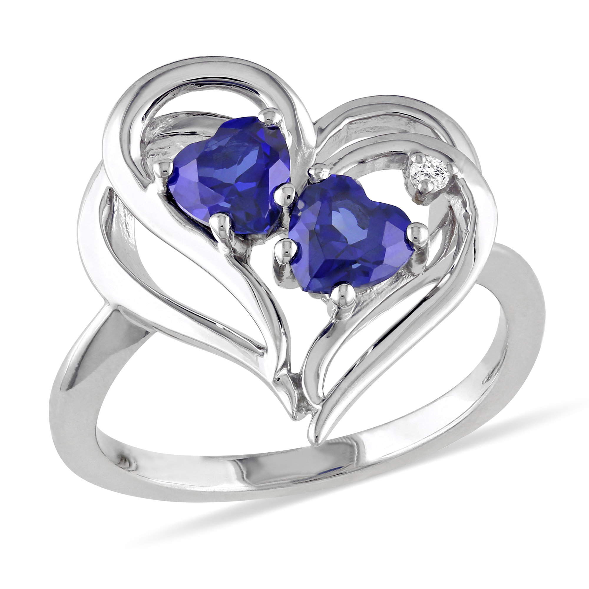 0.02 Carat T.W. Diamond and 1 1/8 Carat T.G.W. Created Blue Sapphire Fashion Ring in Sterling Silver GH I3