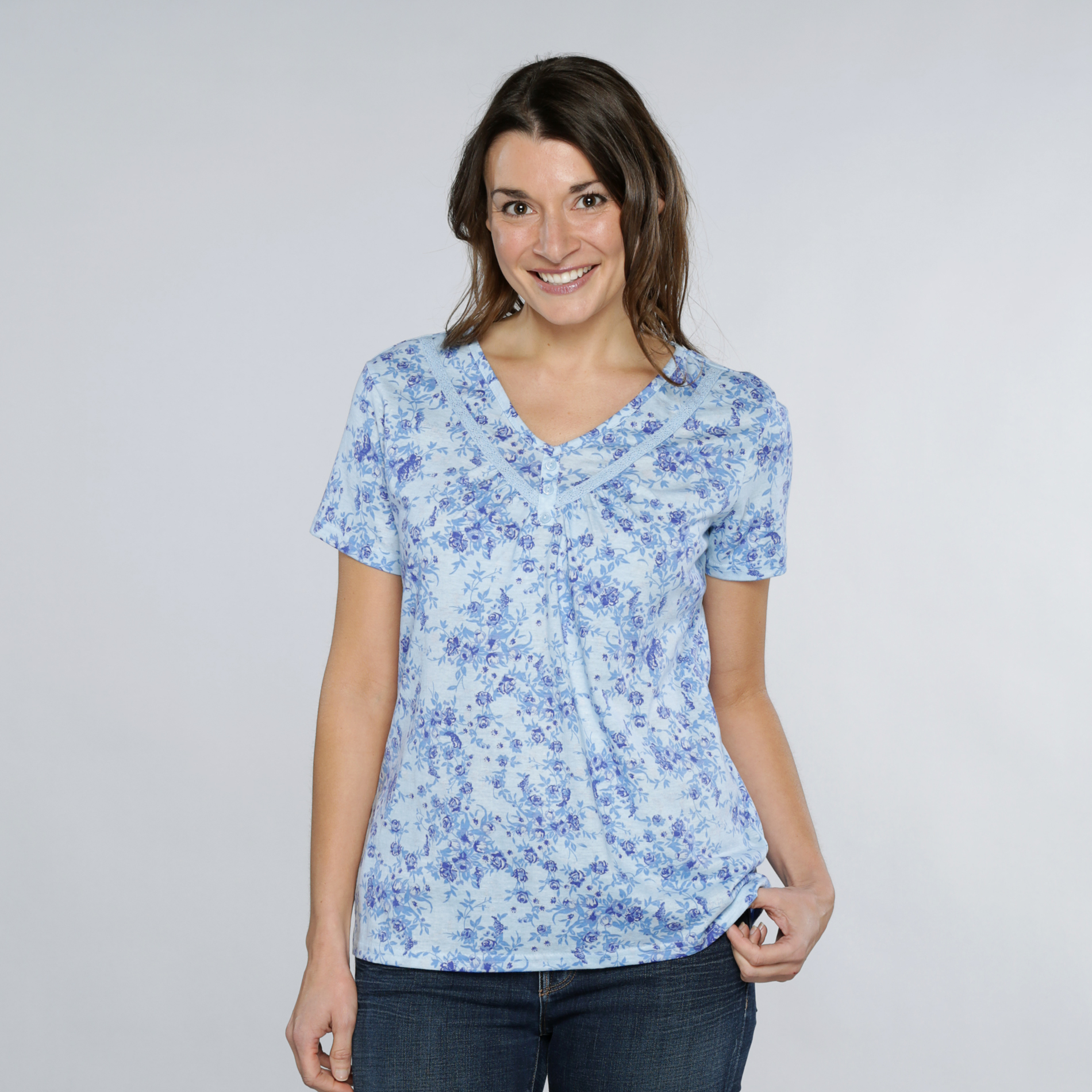 Basic Editions Women's Crochet Trim Floral V-neck Top at Kmart.com