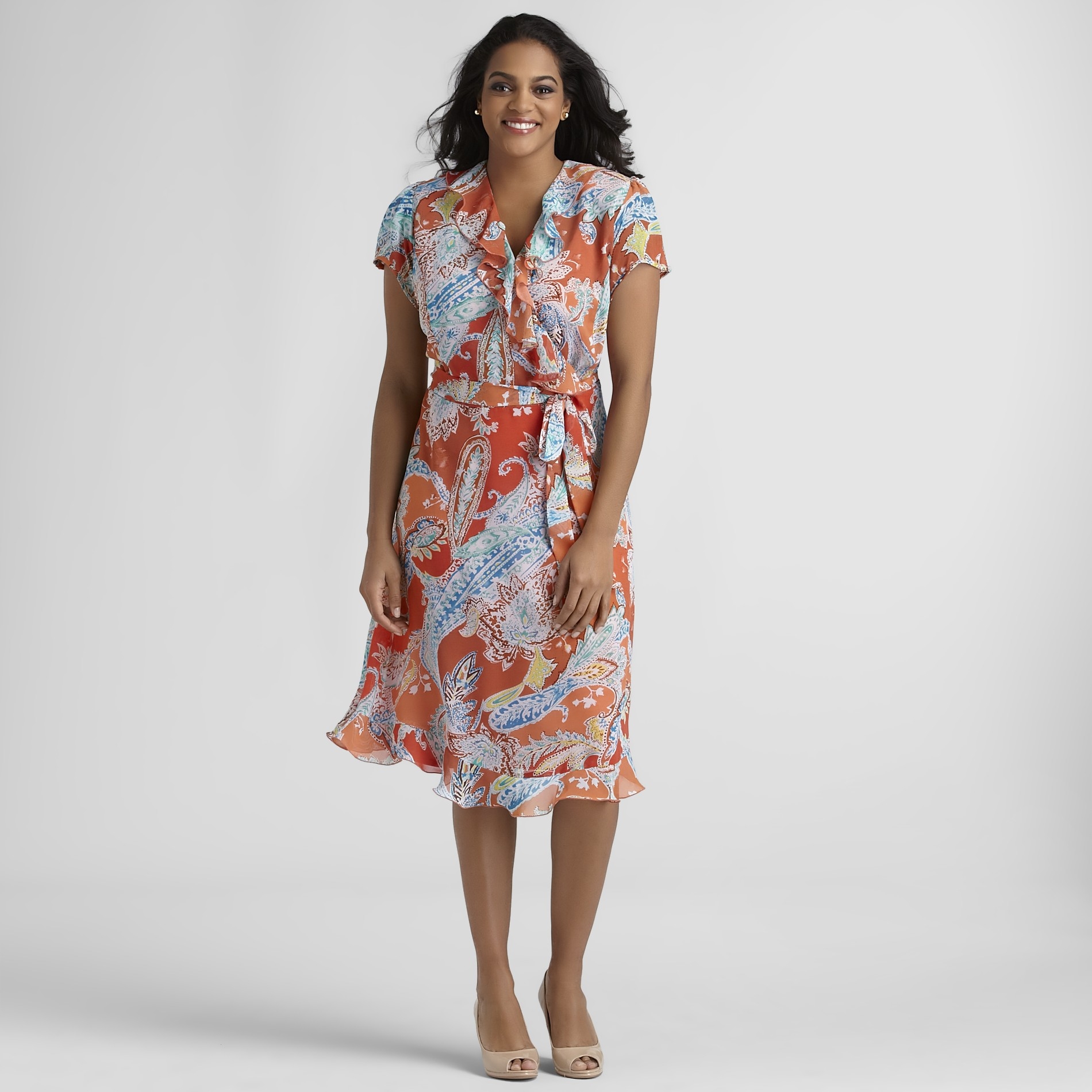 Women's Plus Sleeveless Chiffon Dress & Belt