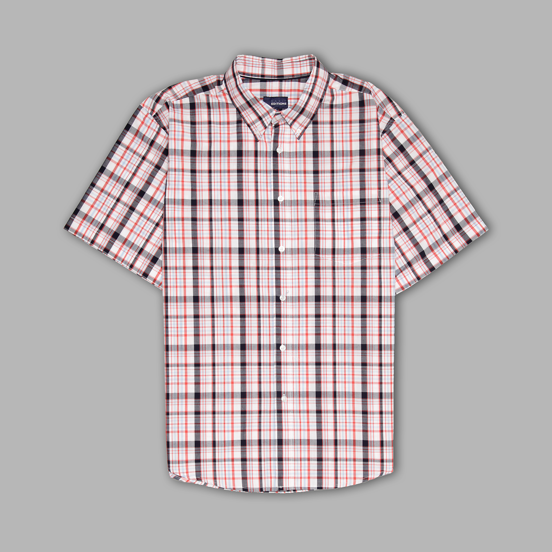 Basic Editions Men's Short Sleeve 'Easy Care' Plaid Button-front Shirt at mygofer.com