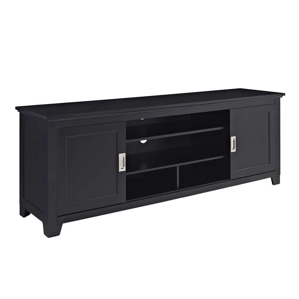 70 in. Black Wood TV Stand with Sliding Doors