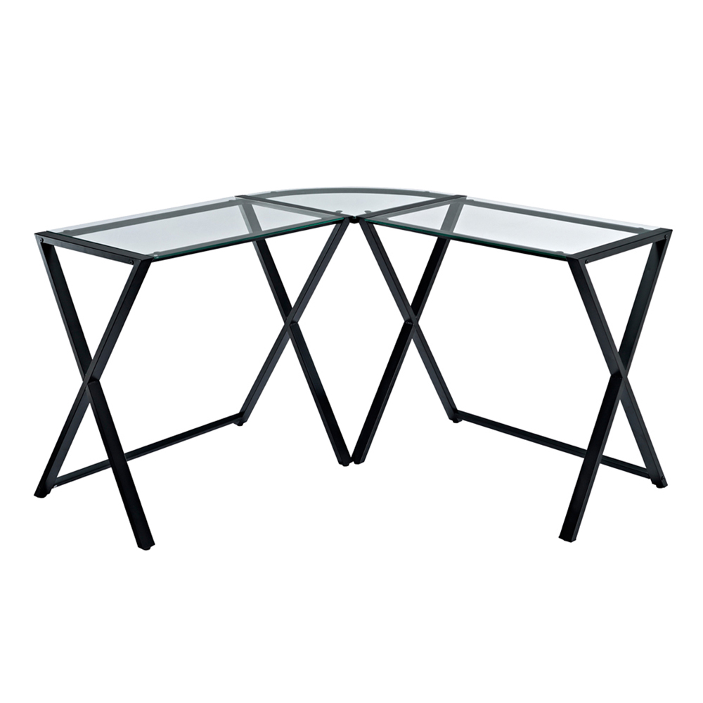 Walker Edison X-Frame Glass and Metal Corner Computer Desk