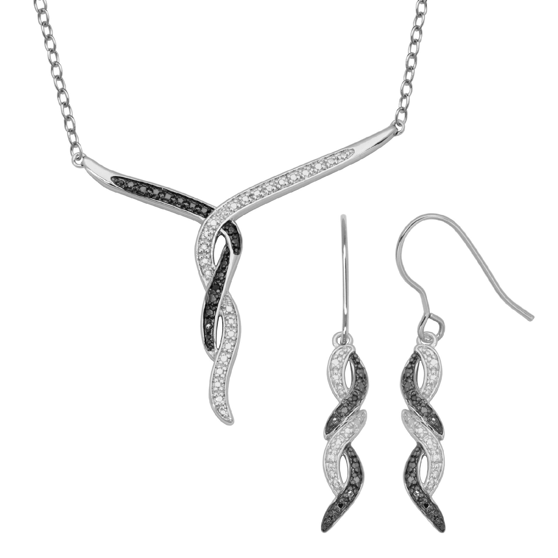 Fine Silver and Rhodium Plated Bronze Black Diamond Accent Pendant and Earring Set at Kmart.com