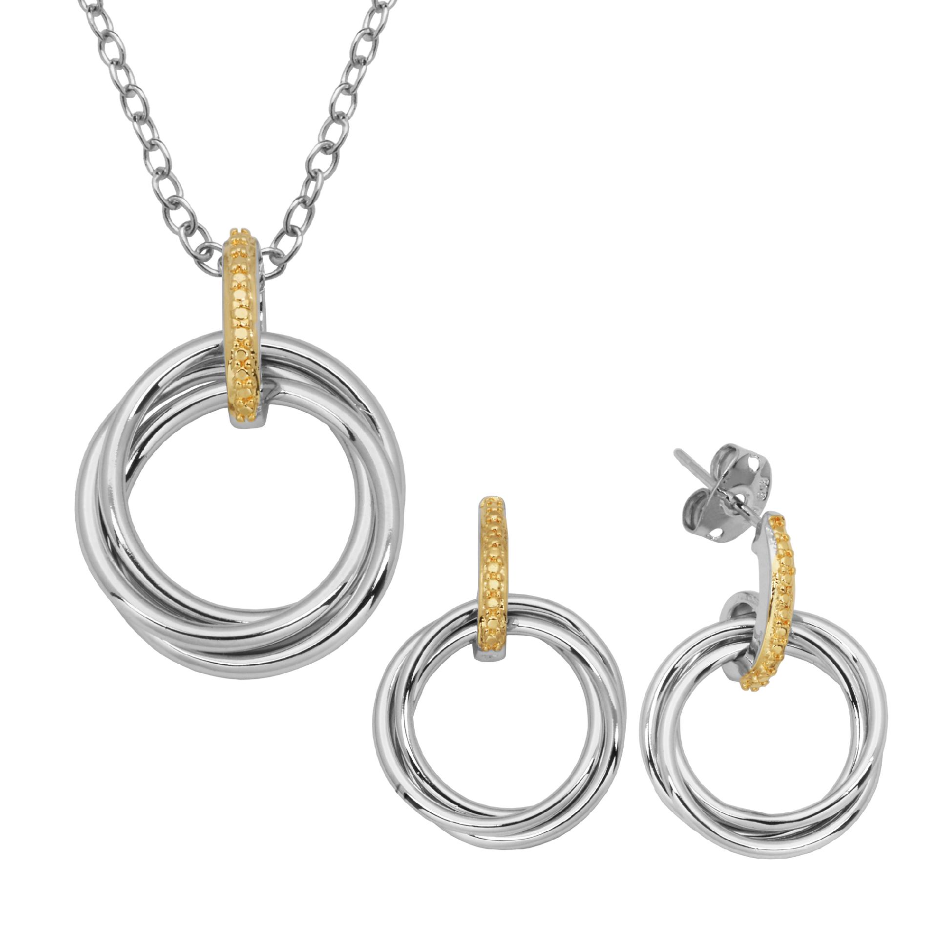 Fine Silver and Gold Over Bronze Yellow Diamond Accent Circle Pendant and Earring Set at Kmart.com