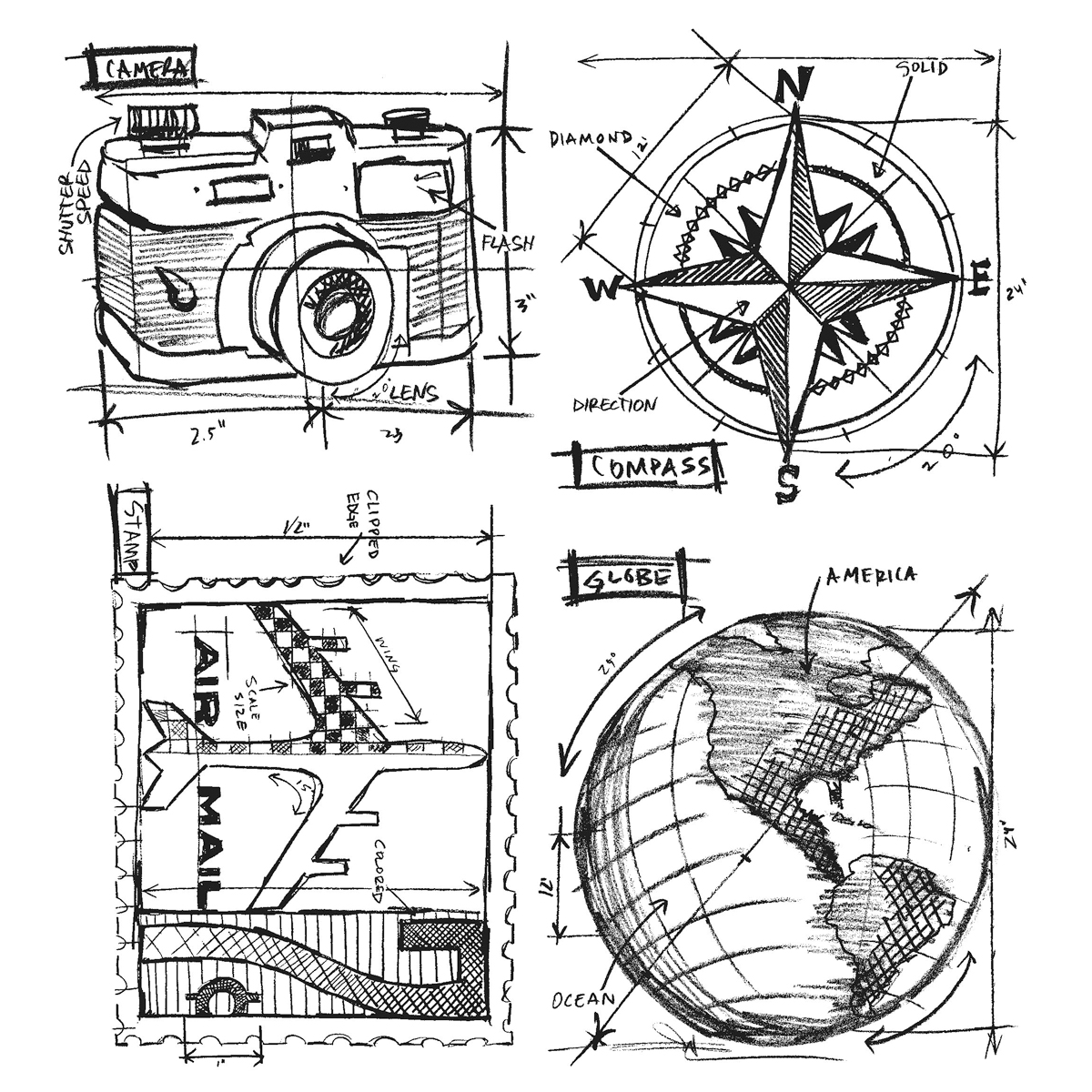 Tim Holtz Cling Rubber Stamp Set Travel Blueprint at Kmart.com