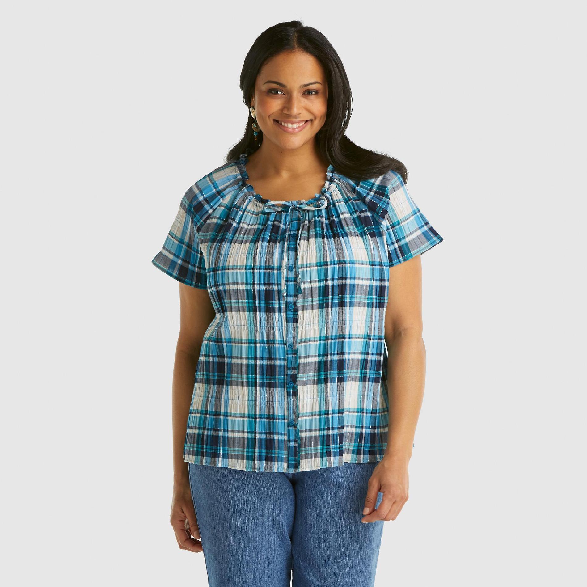 Laura Scott Women's Plus Gauze Top - Plaid Amaranth 16 plus size,  plus size fashion plus size appare 